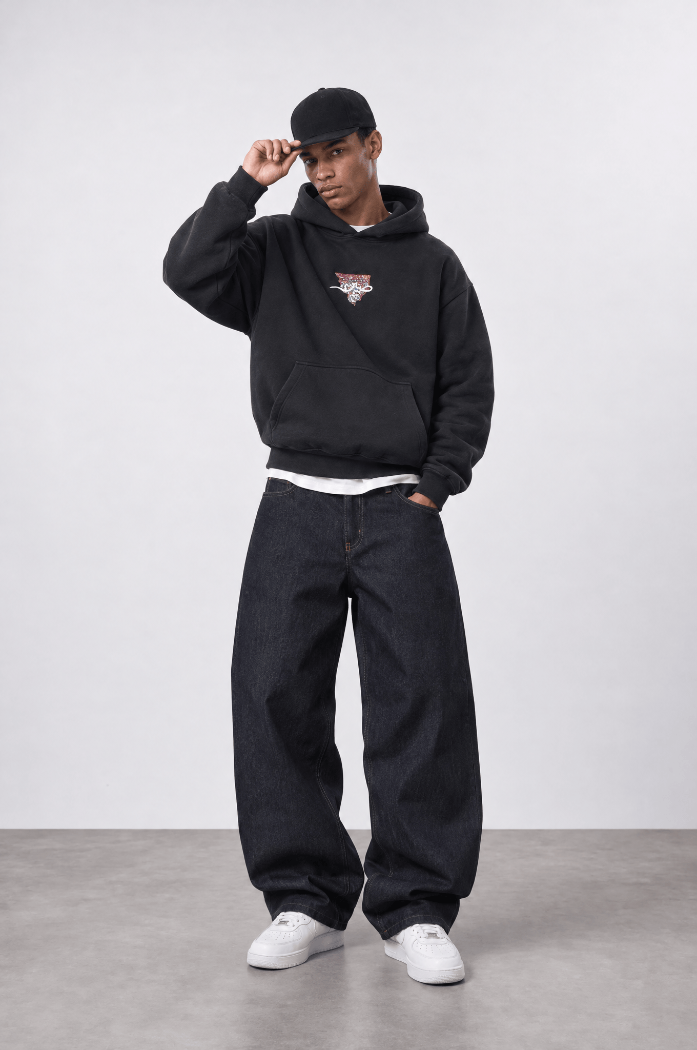 Erkek Sabr Patch Detaylı Oversize Hoodie Siyah
