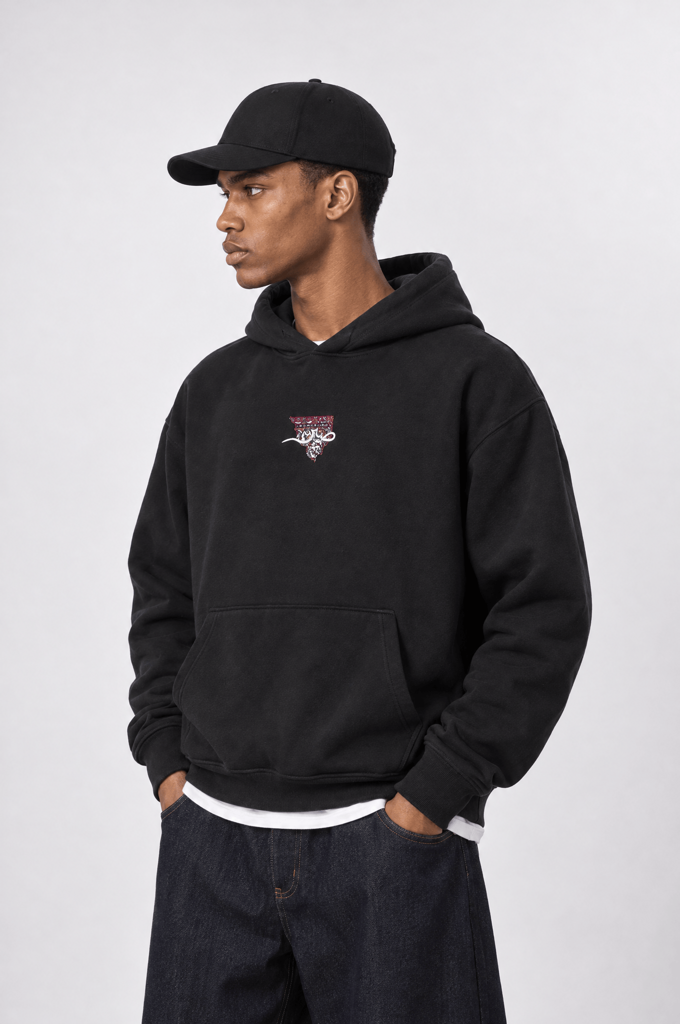 Erkek Sabr Patch Detaylı Oversize Hoodie Siyah