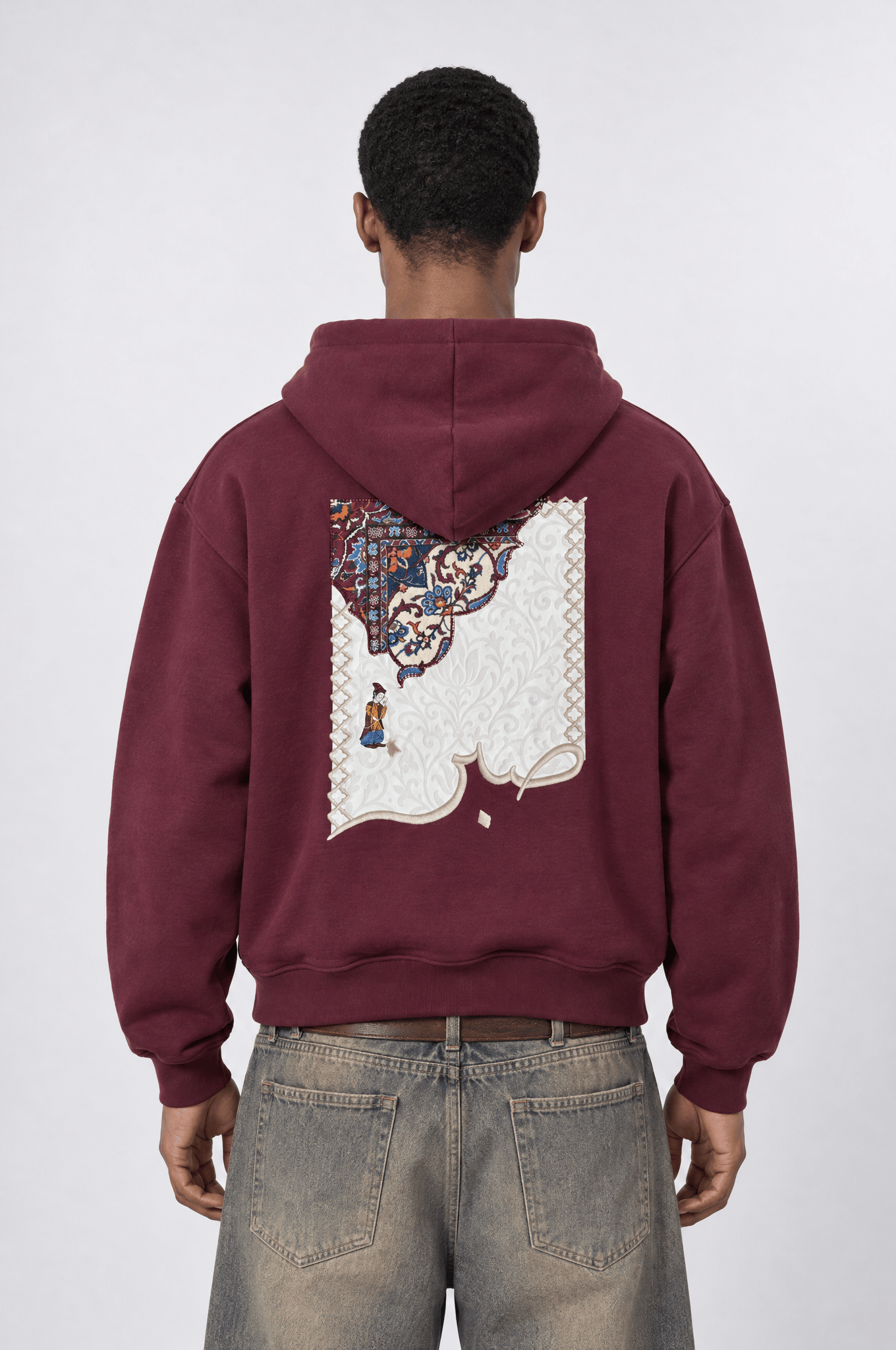 Erkek Sabr Patch Detaylı Oversize Hoodie Bordo