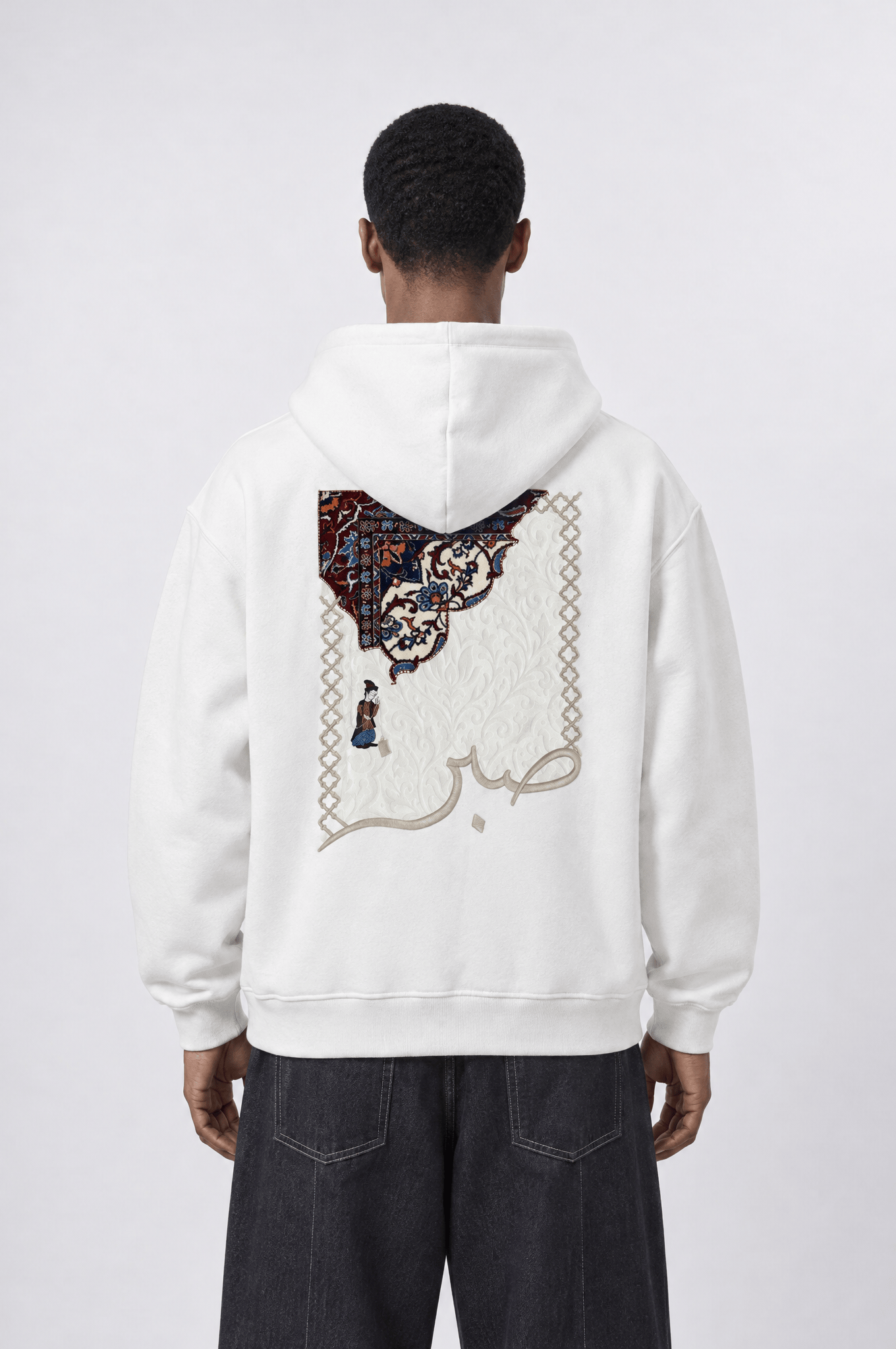 Erkek Sabr Patch Detaylı Oversize Hoodie Ekru