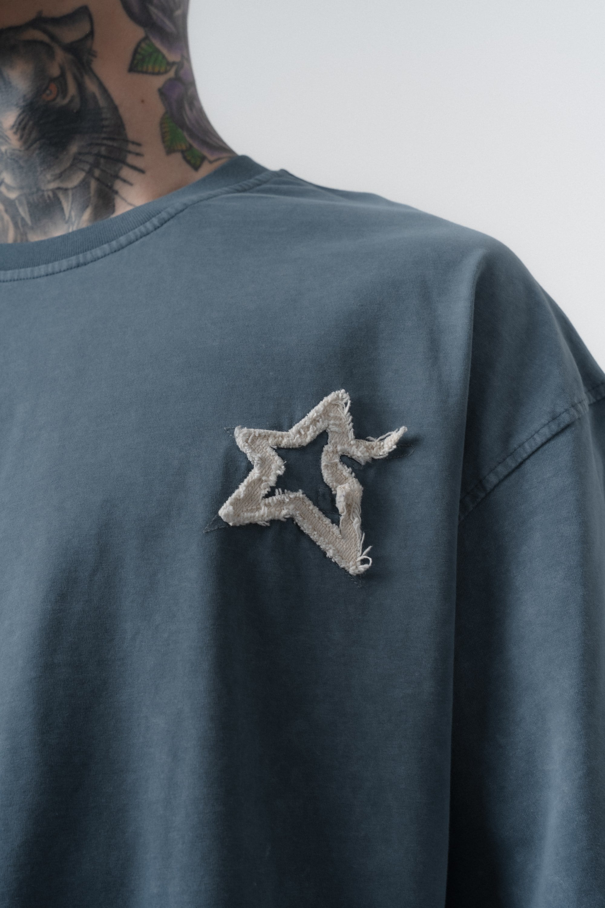 Erkek Saint Nakışlı Yıkamalı Oversize T-Shirt Petrol