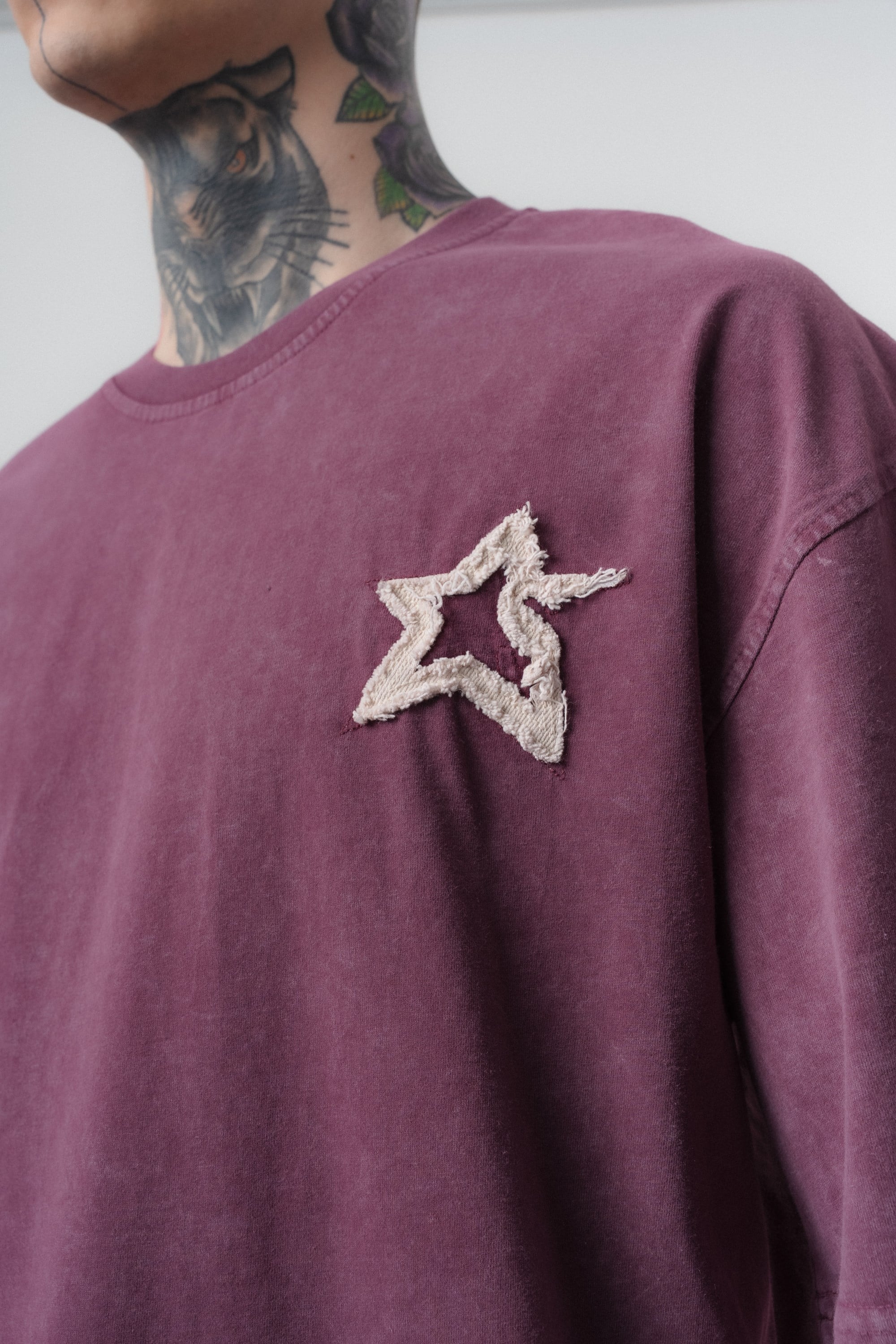 Erkek Saint Nakışlı Yıkamalı Oversize T-Shirt Vişne