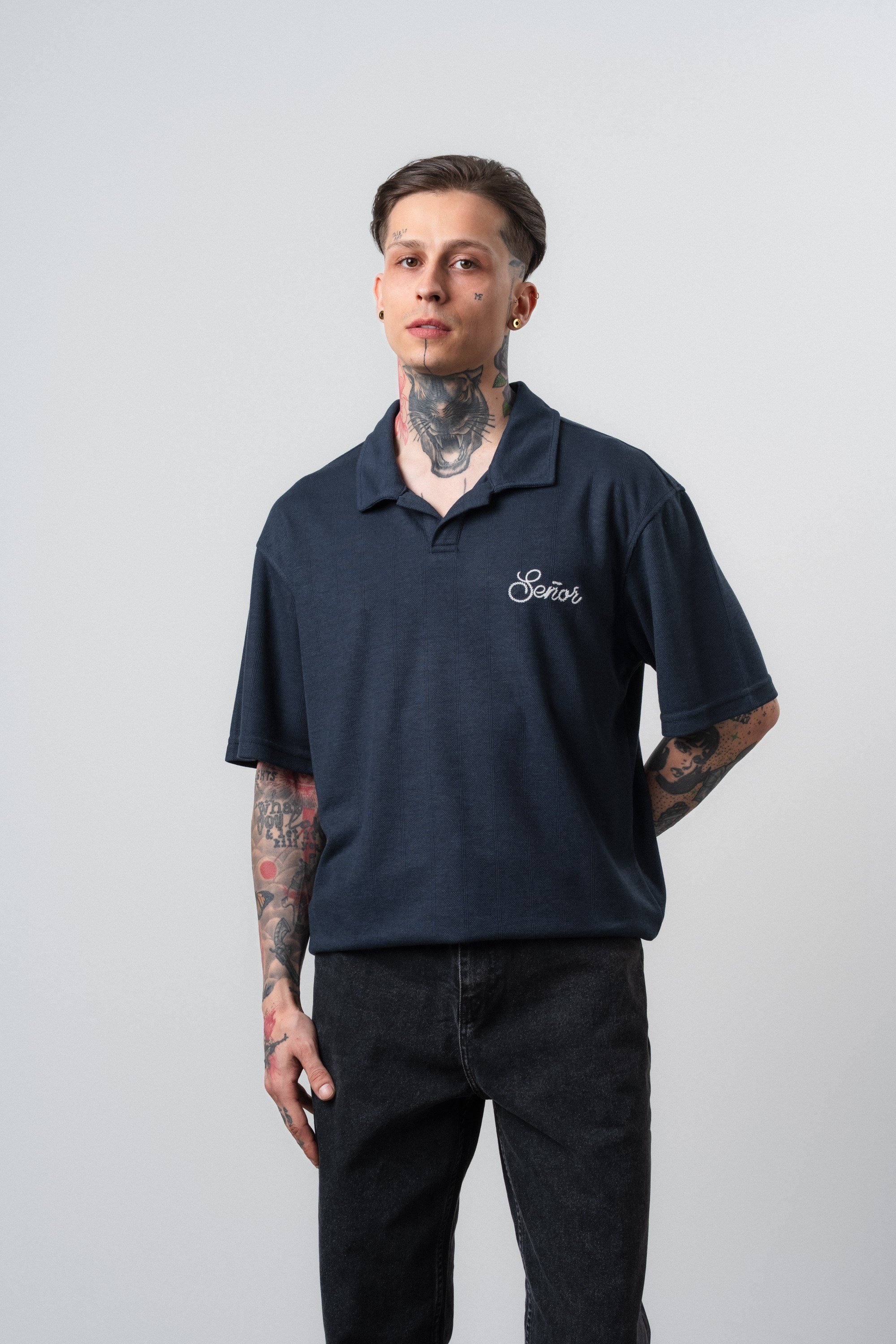 Erkek Senor Yazılı Polo Yaka Regular Fit T-Shirt Lacivert