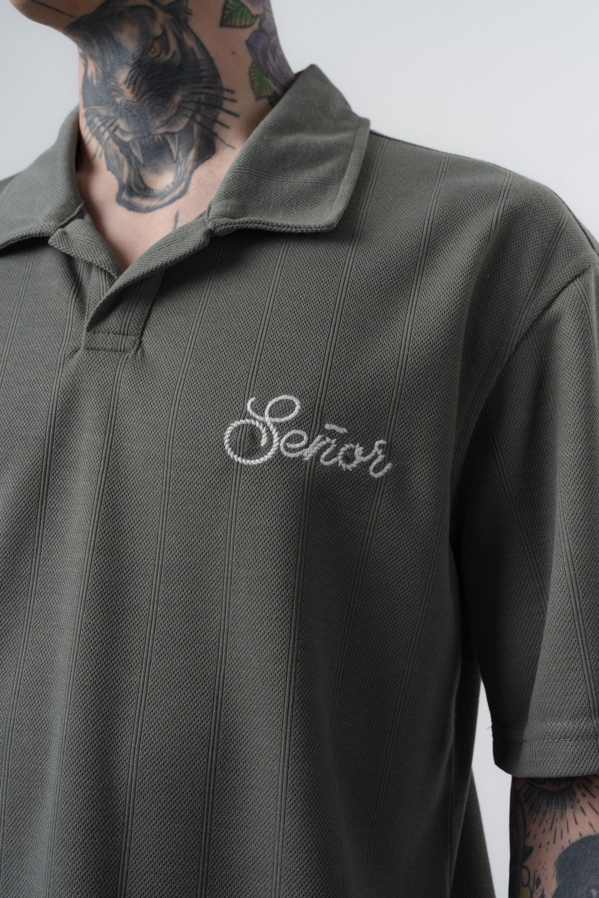Erkek Senor Yazılı Polo Yaka Regular Fit T-Shirt Haki