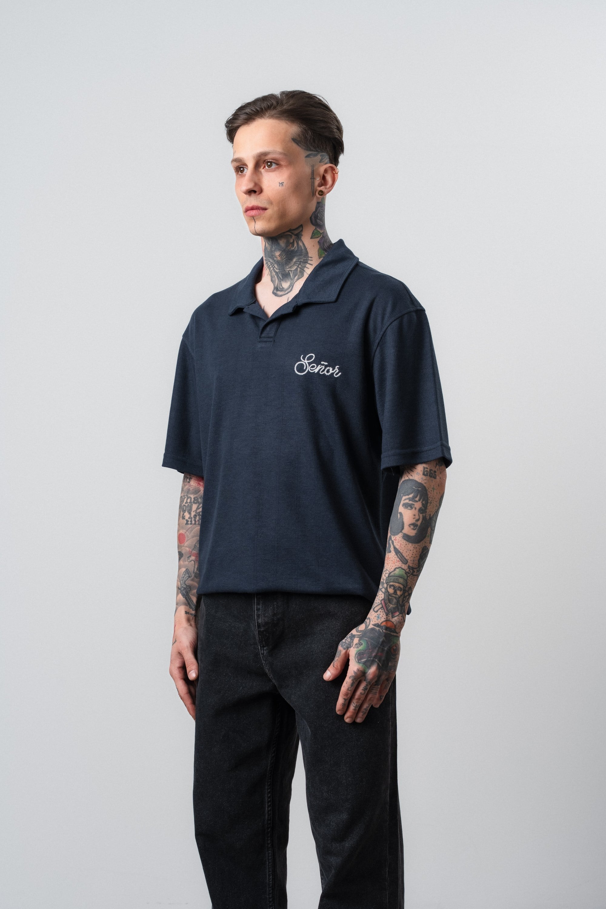 Erkek Senor Yazılı Polo Yaka Regular Fit T-Shirt Lacivert