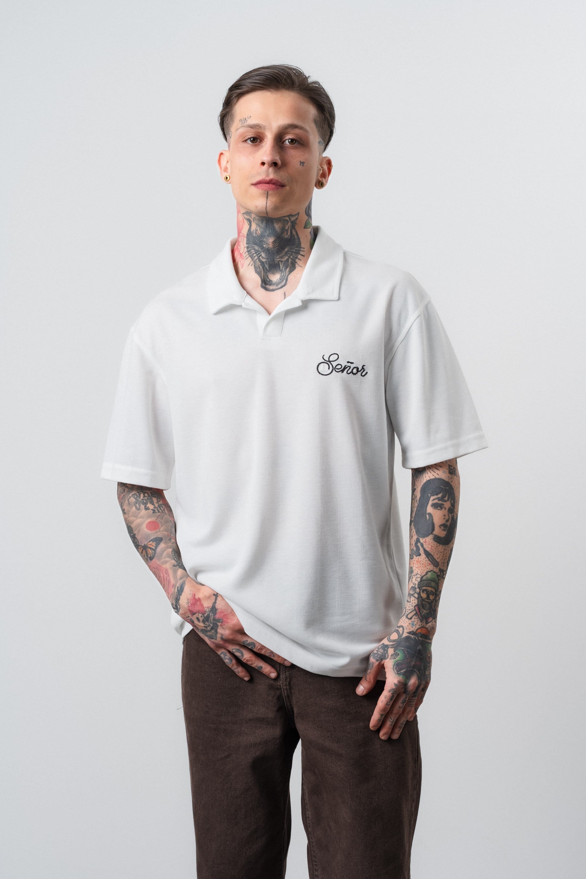 Erkek Senor Yazılı Polo Yaka Regular Fit T-Shirt Ekru