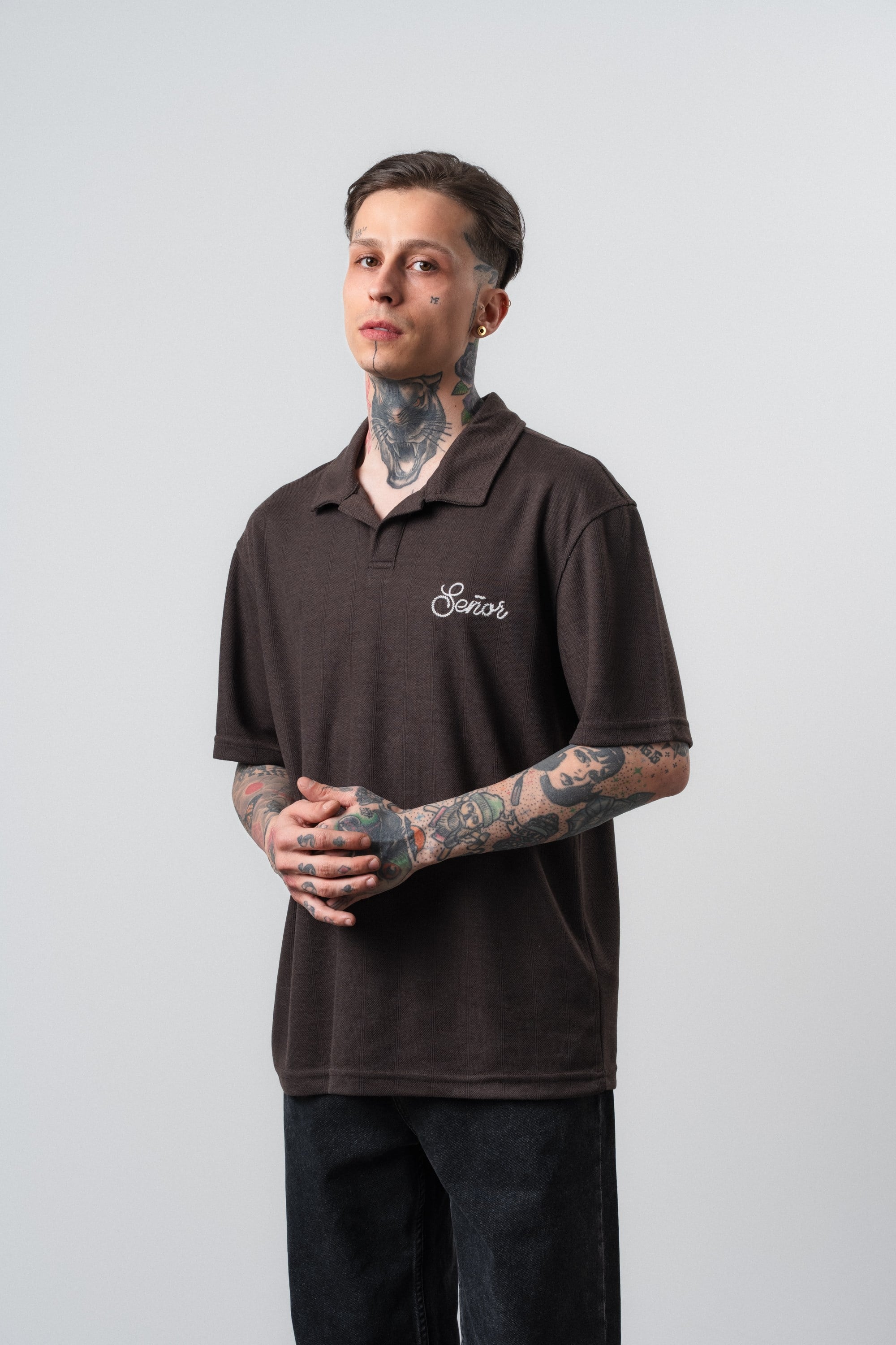 Erkek Senor Yazılı Polo Yaka Regular Fit T-Shirt Kahve