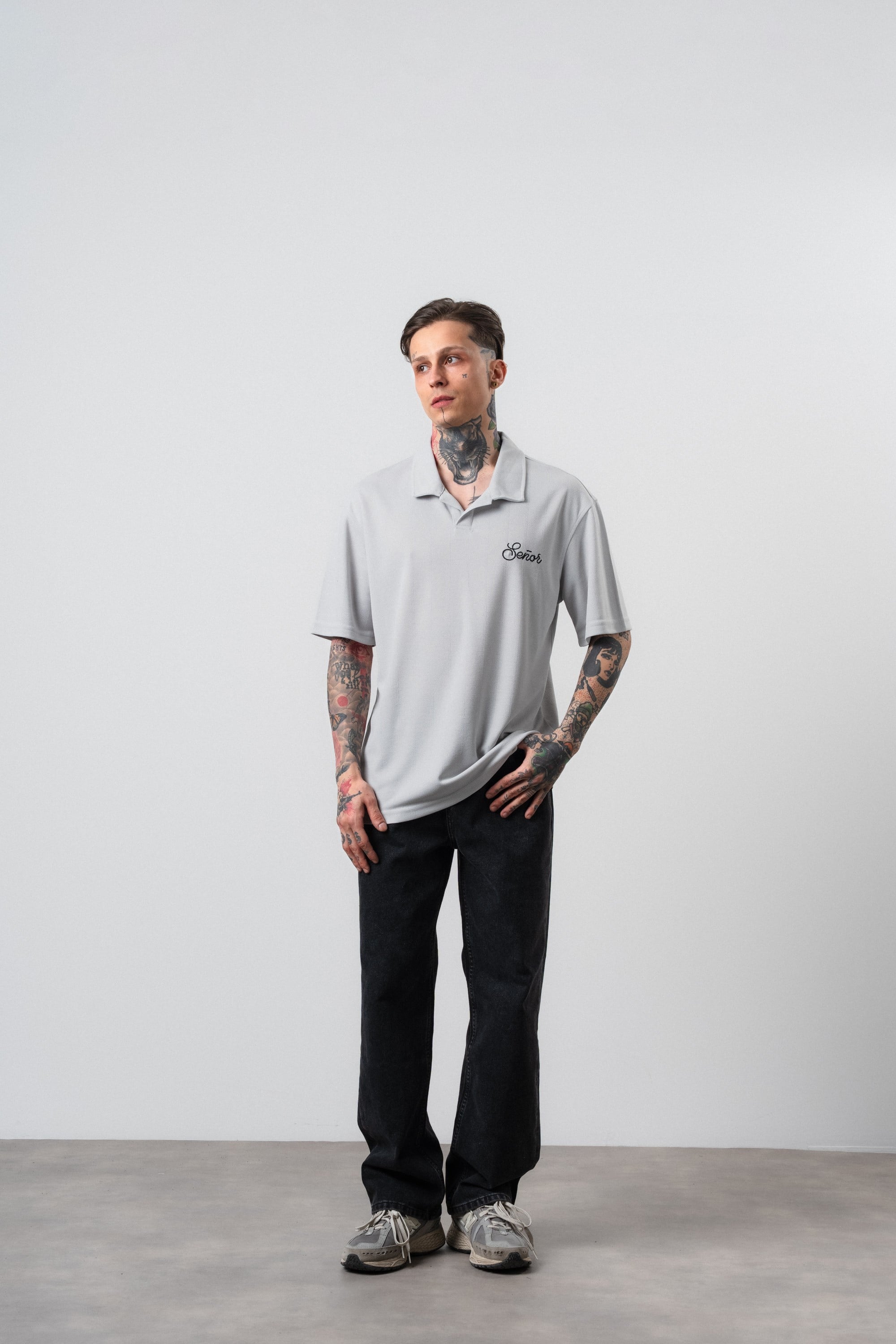 Erkek Senor Yazılı Polo Yaka Regular Fit T-Shirt Gri