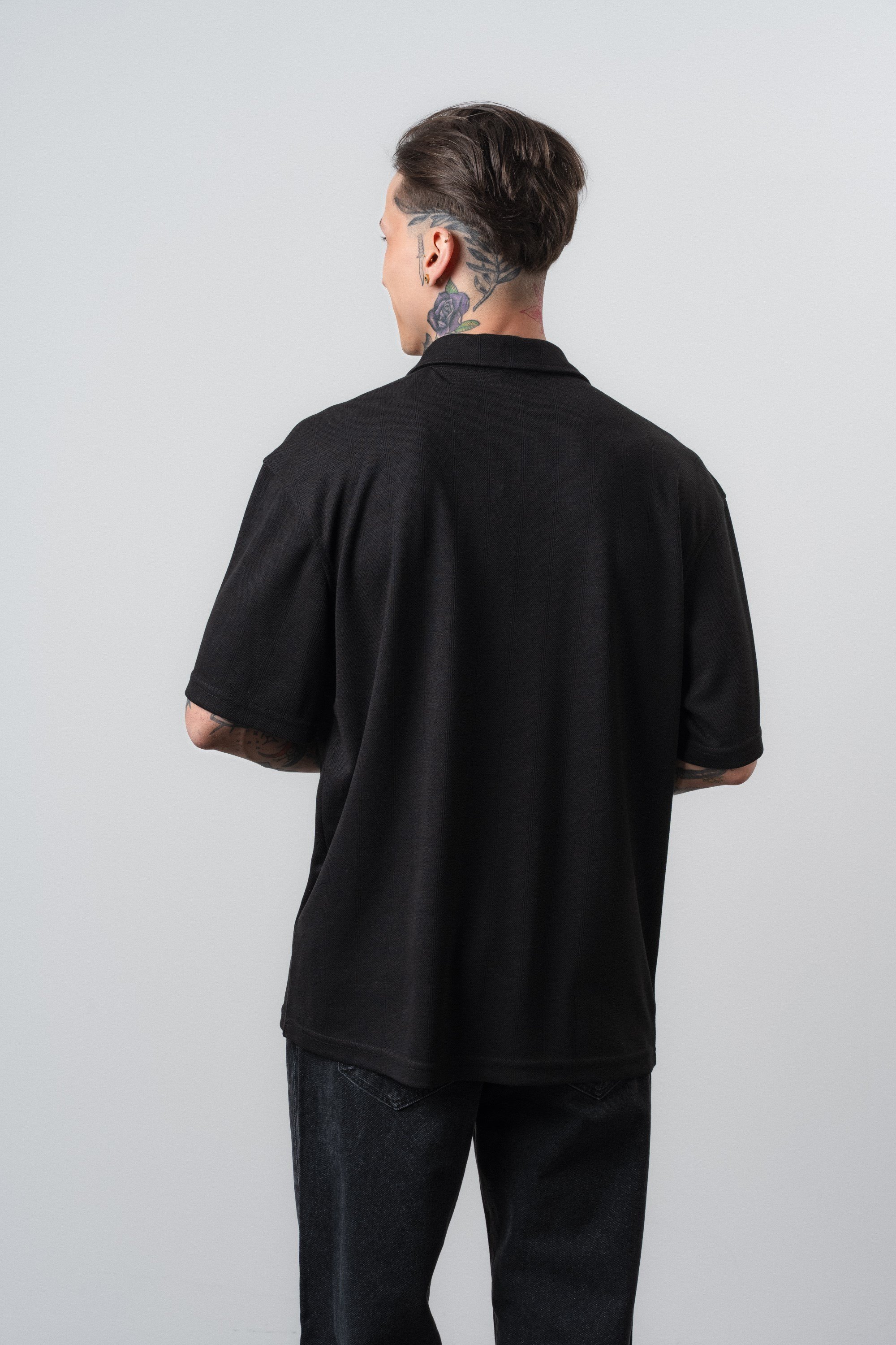 Erkek Senor Yazılı Polo Yaka Regular Fit T-Shirt Siyah