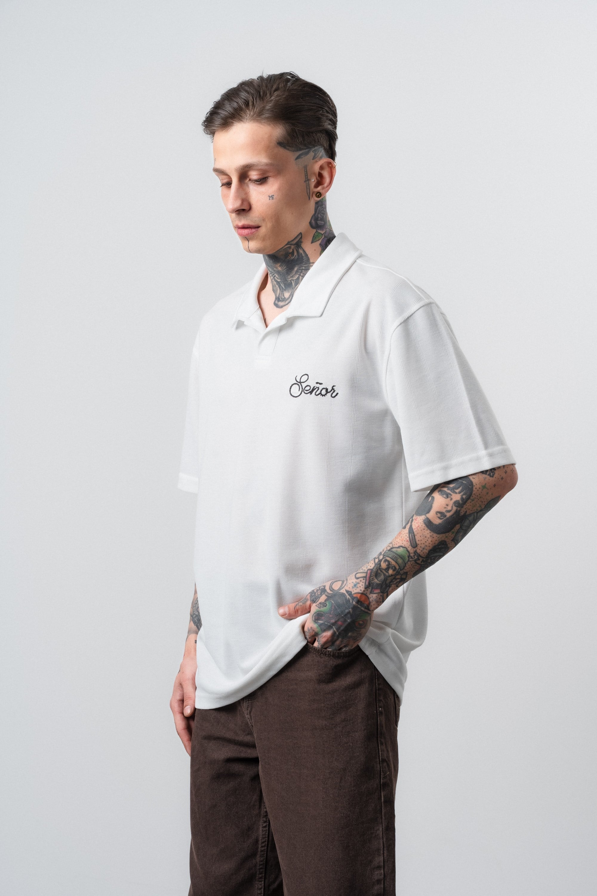 Erkek Senor Yazılı Polo Yaka Regular Fit T-Shirt Ekru