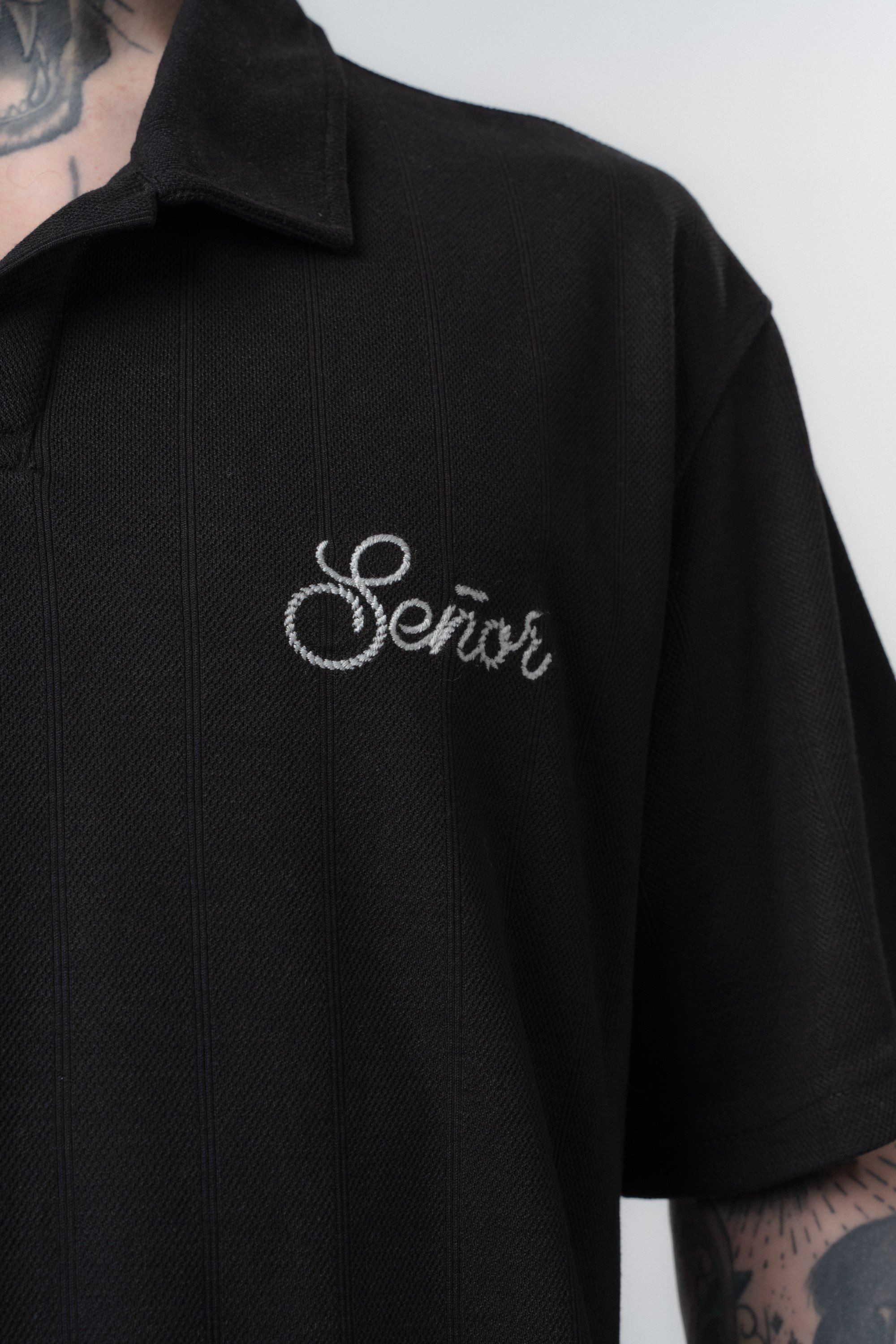 Erkek Senor Yazılı Polo Yaka Regular Fit T-Shirt Siyah