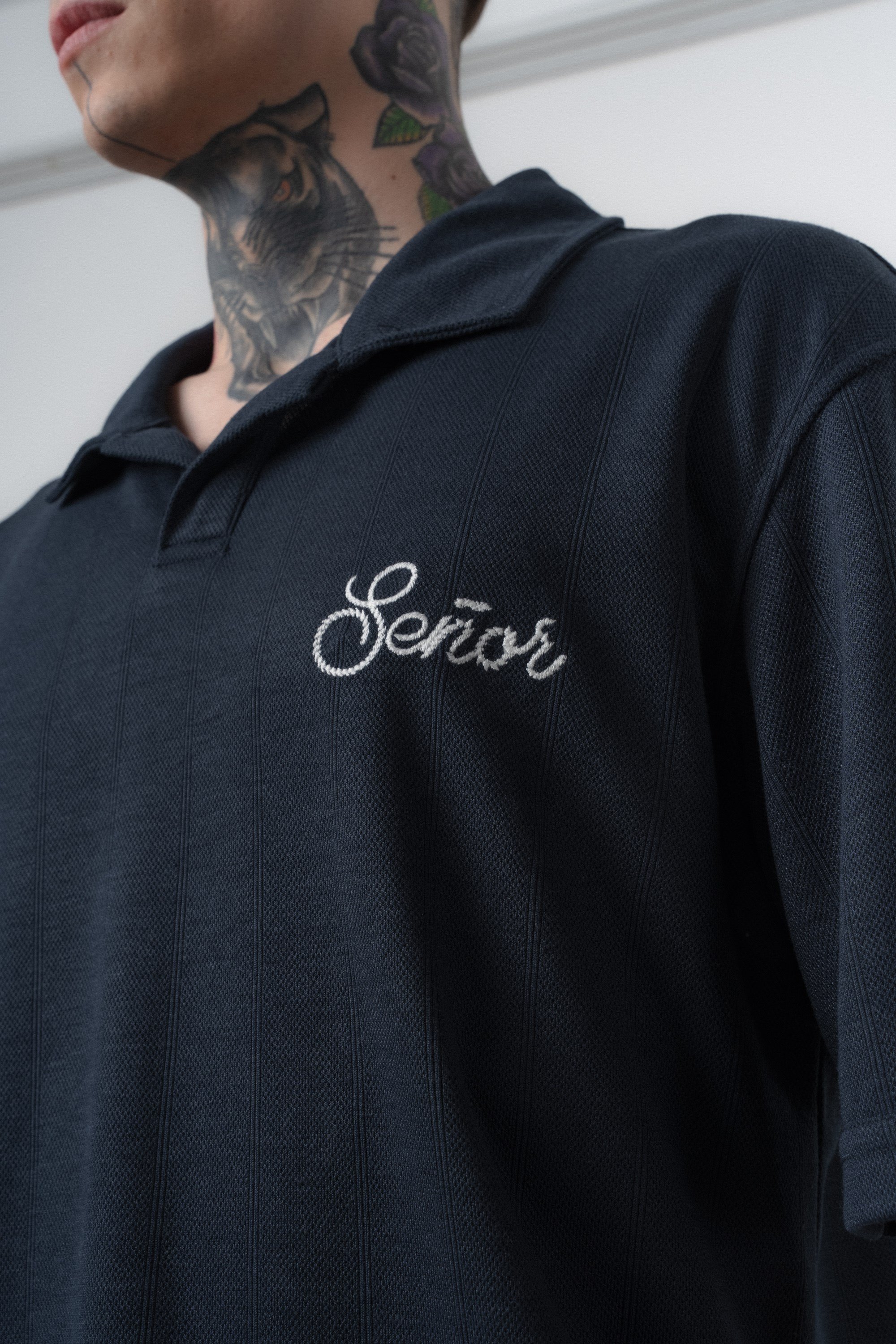 Erkek Senor Yazılı Polo Yaka Regular Fit T-Shirt Lacivert