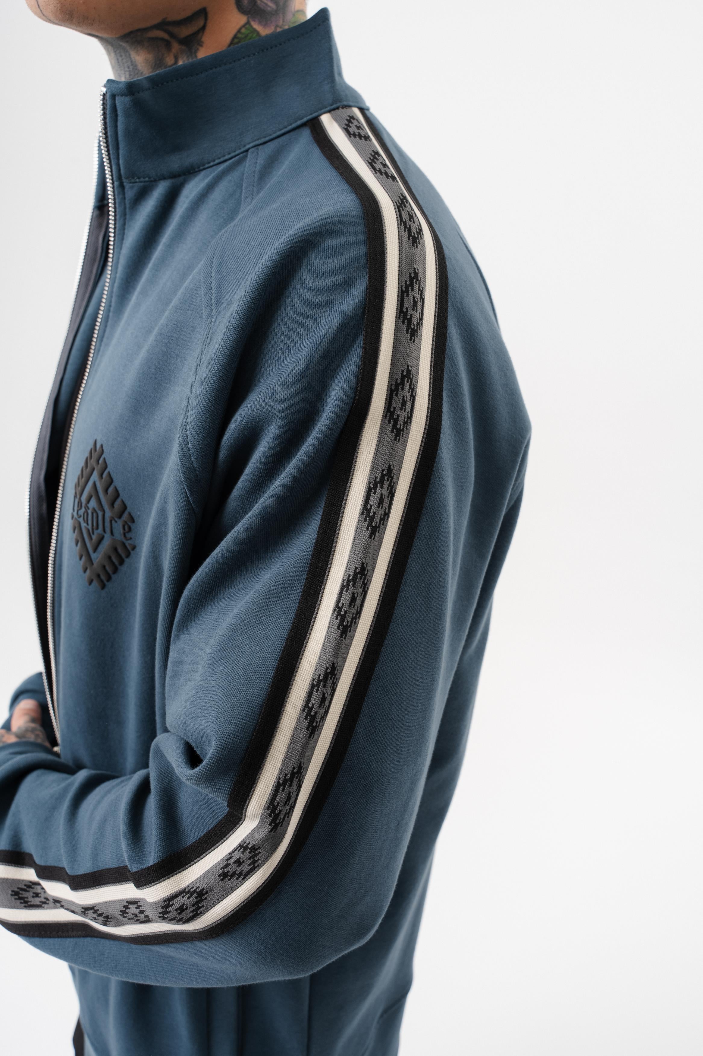 Erkek Şerit Detaylı Dik Yaka Doubleface Zip Oversize Sweatshirt Petrol