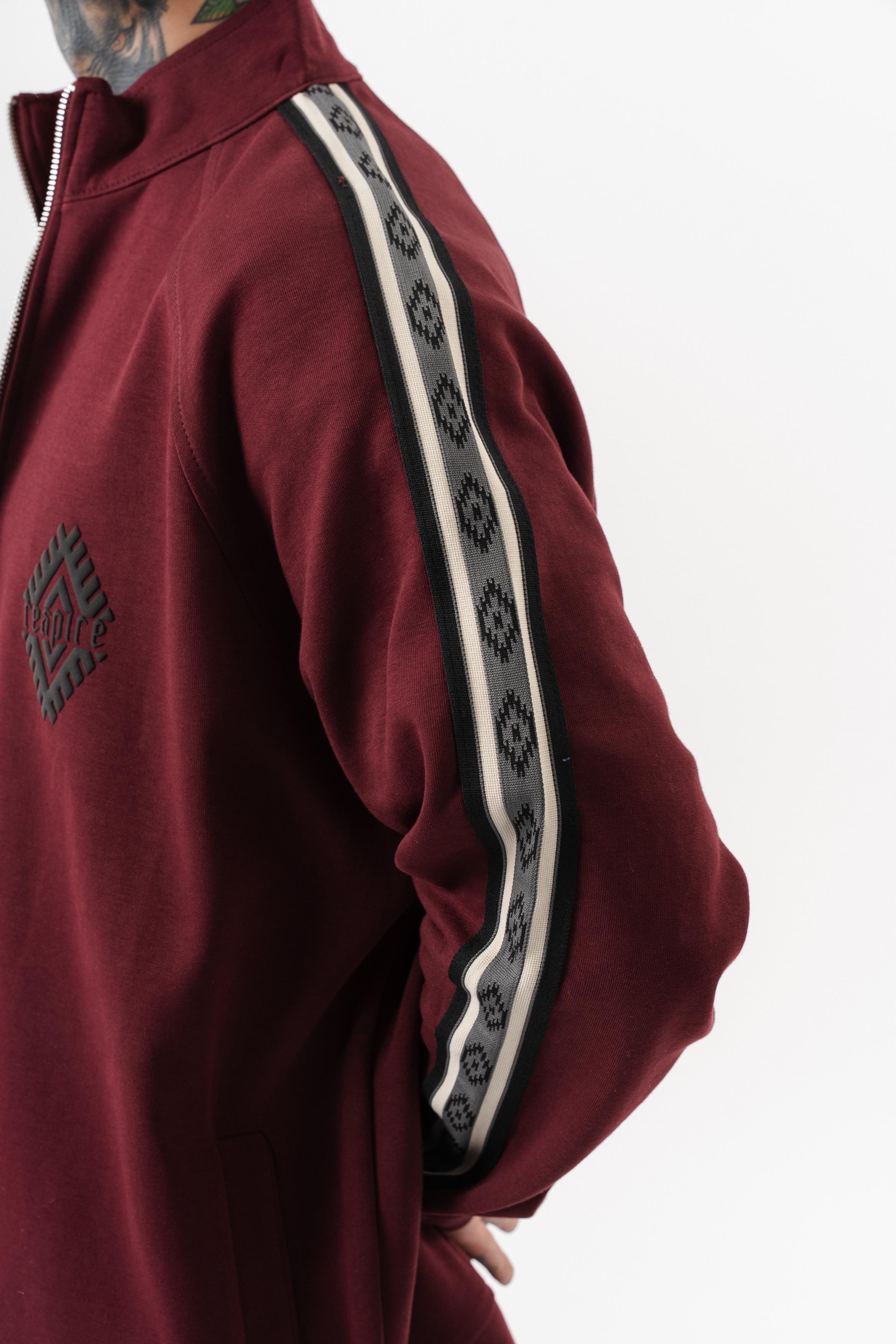 Erkek Şerit Detaylı Dik Yaka Doubleface Zip Oversize Sweatshirt Bordo