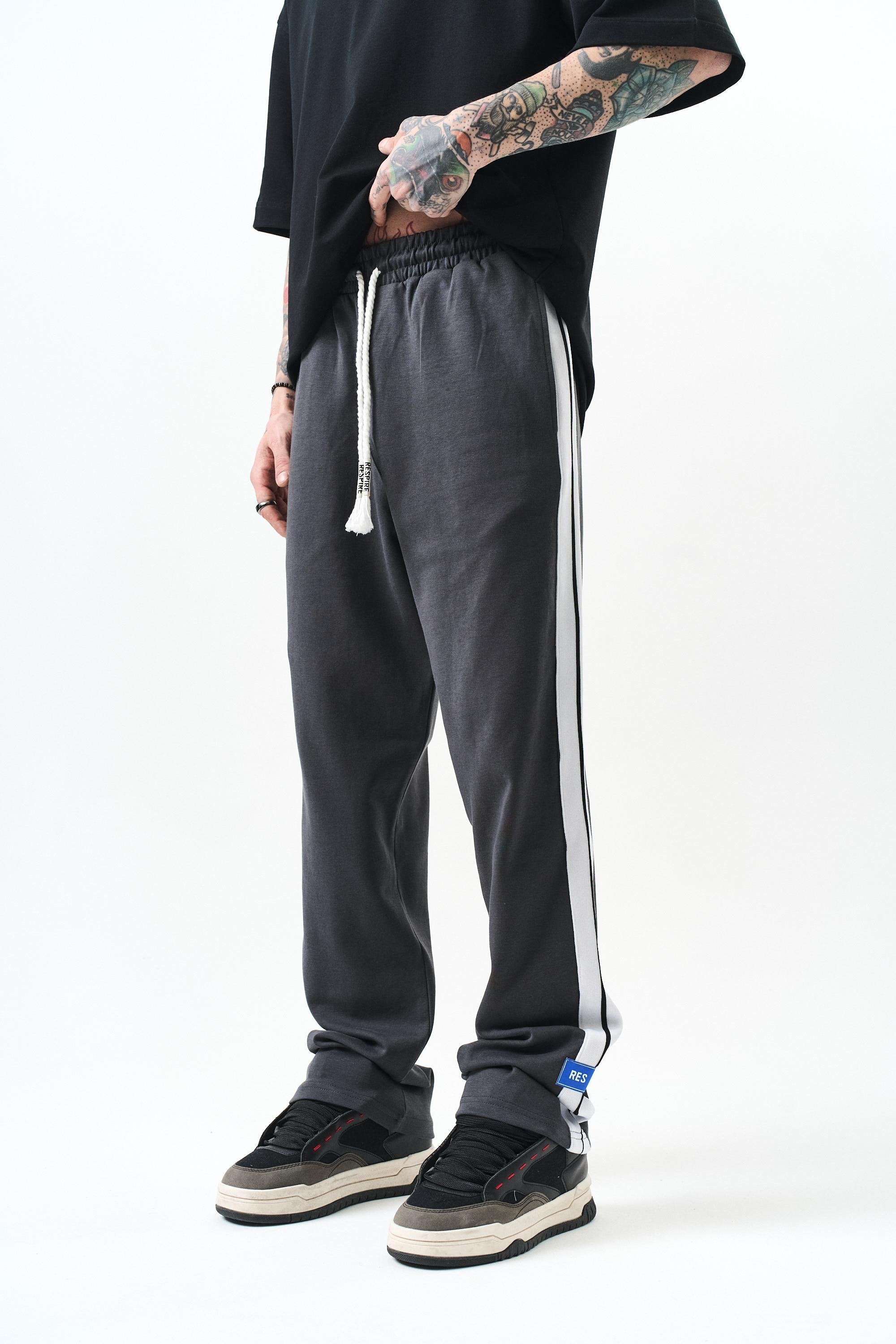Erkek Şerit Detaylı İnterlok Baggy Eşofman Altı Füme