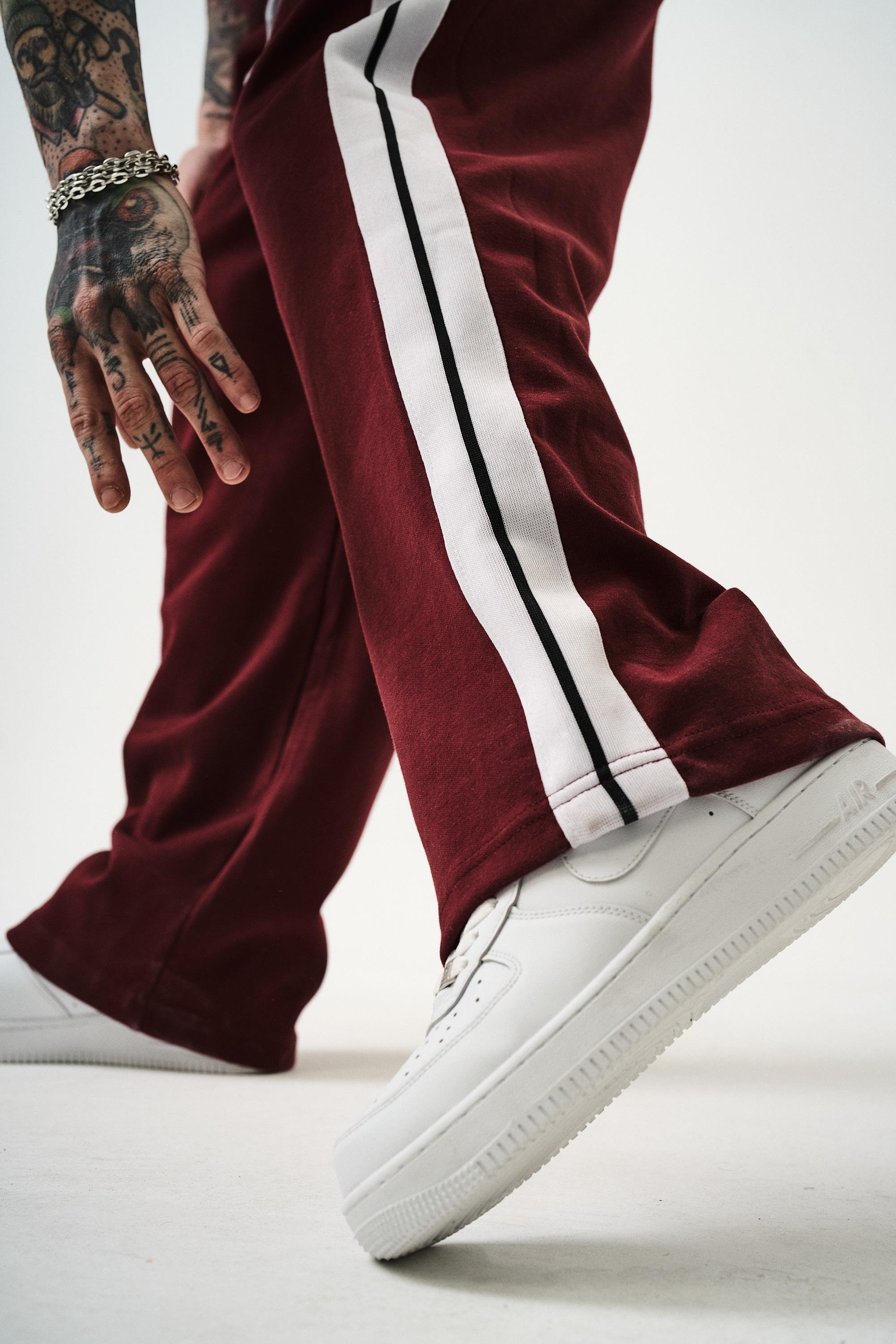 Erkek Şerit Detaylı İnterlok Baggy Eşofman Altı Bordo