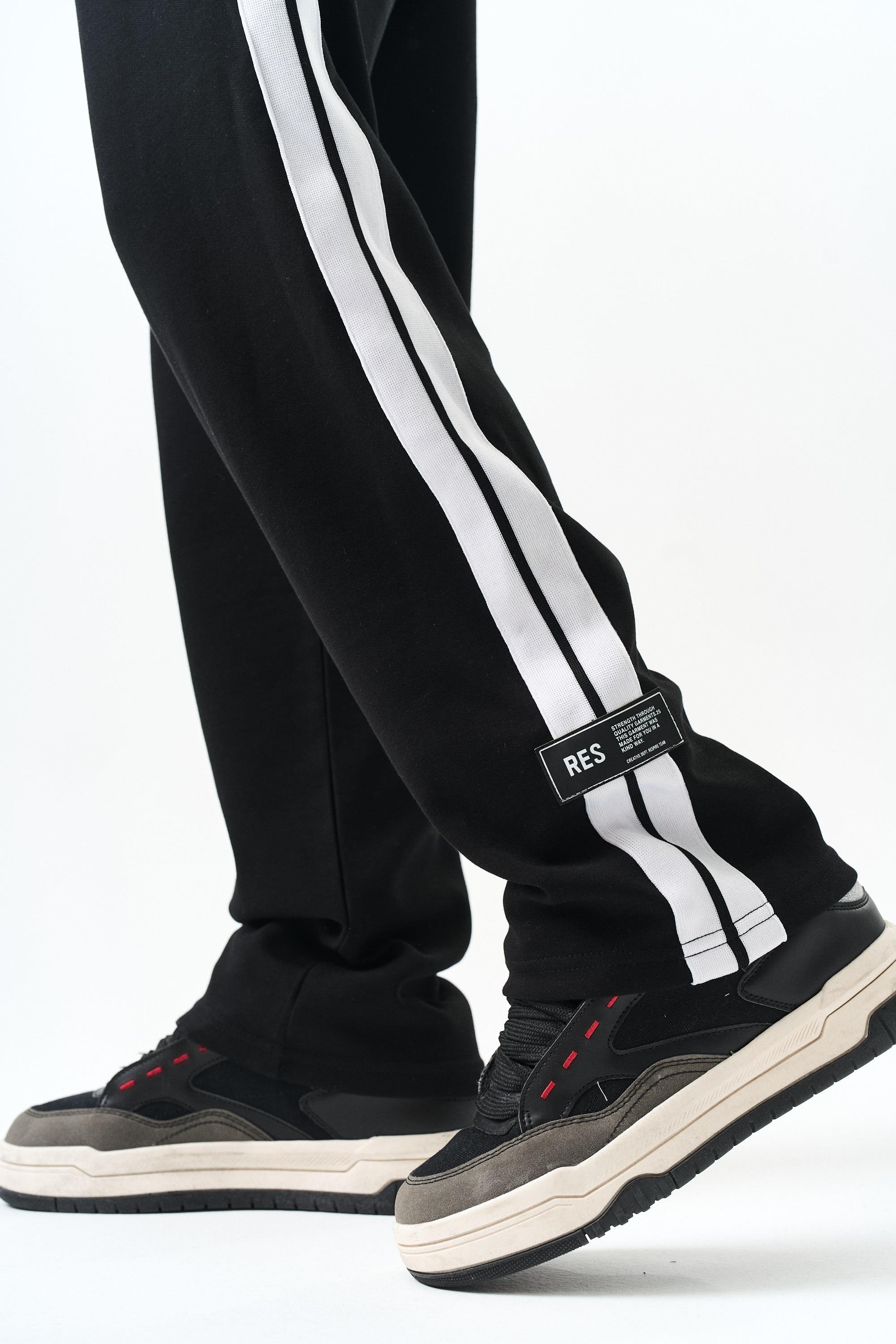 Erkek Şerit Detaylı İnterlok Baggy Eşofman Altı Siyah