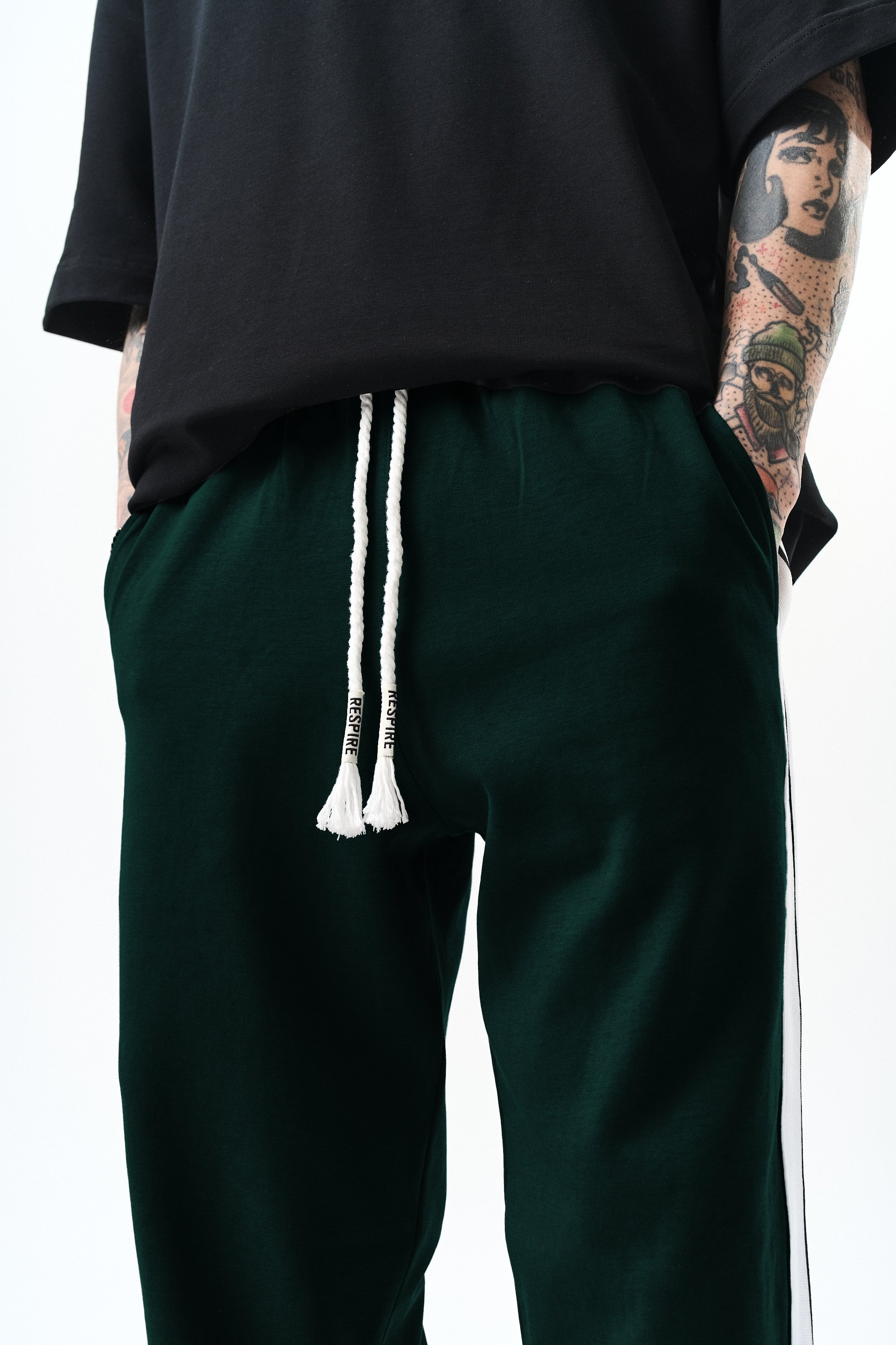 Erkek Şerit Detaylı İnterlok Baggy Eşofman Altı Nefti