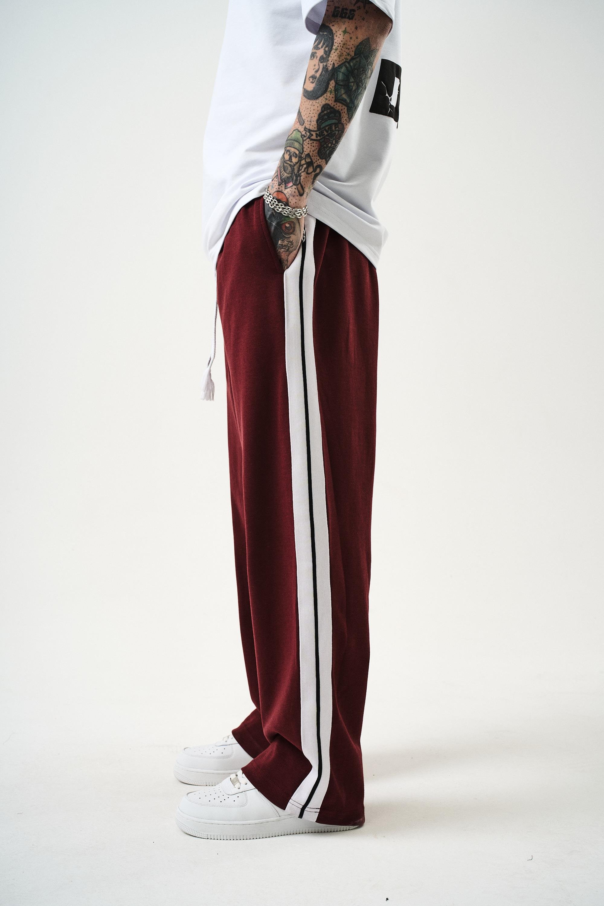 Erkek Şerit Detaylı İnterlok Baggy Eşofman Altı Bordo