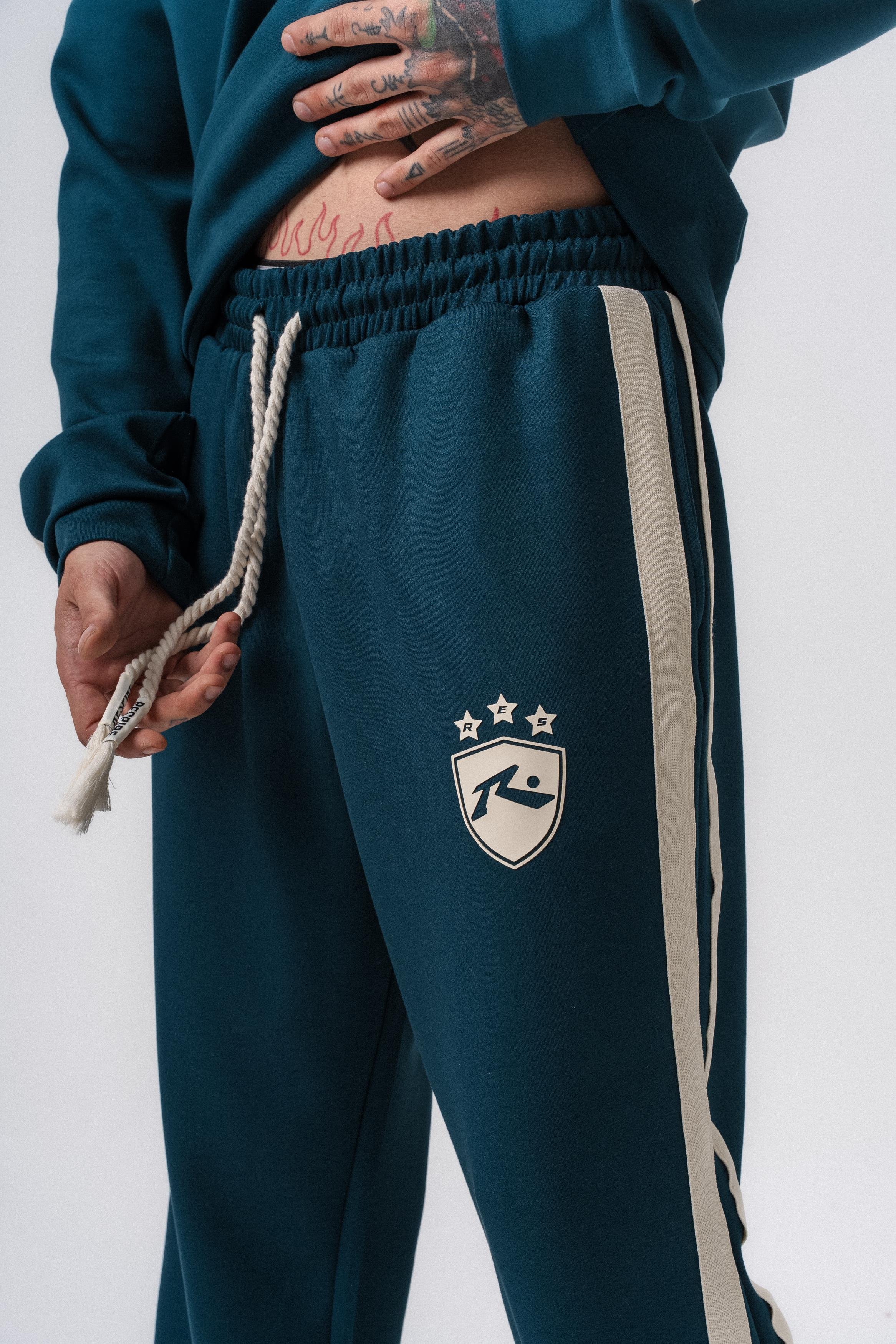 Erkek Şerit Detaylı Modal Baggy Eşofman Altı Zümrüt