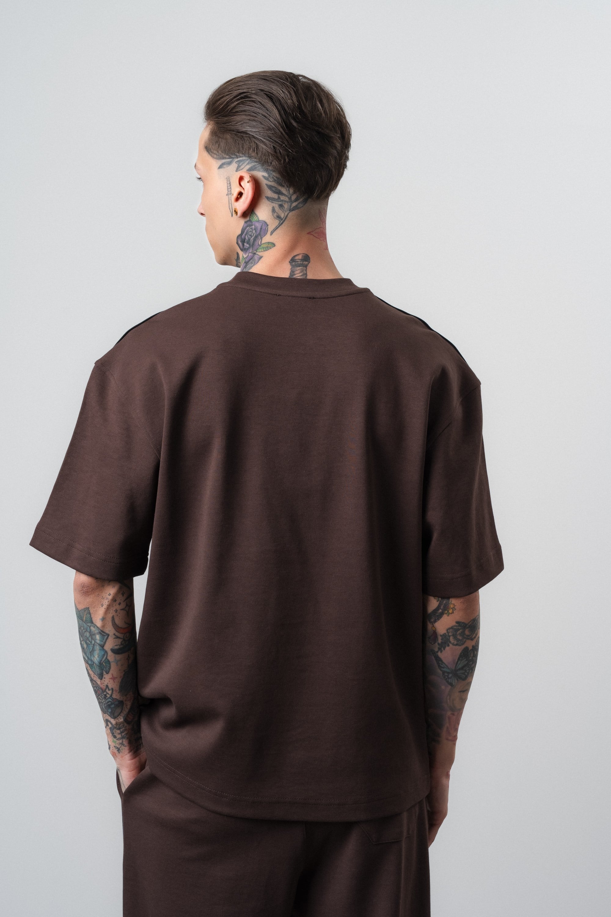 Erkek Şerit Detaylı Regular Fit T-Shirt Kahve