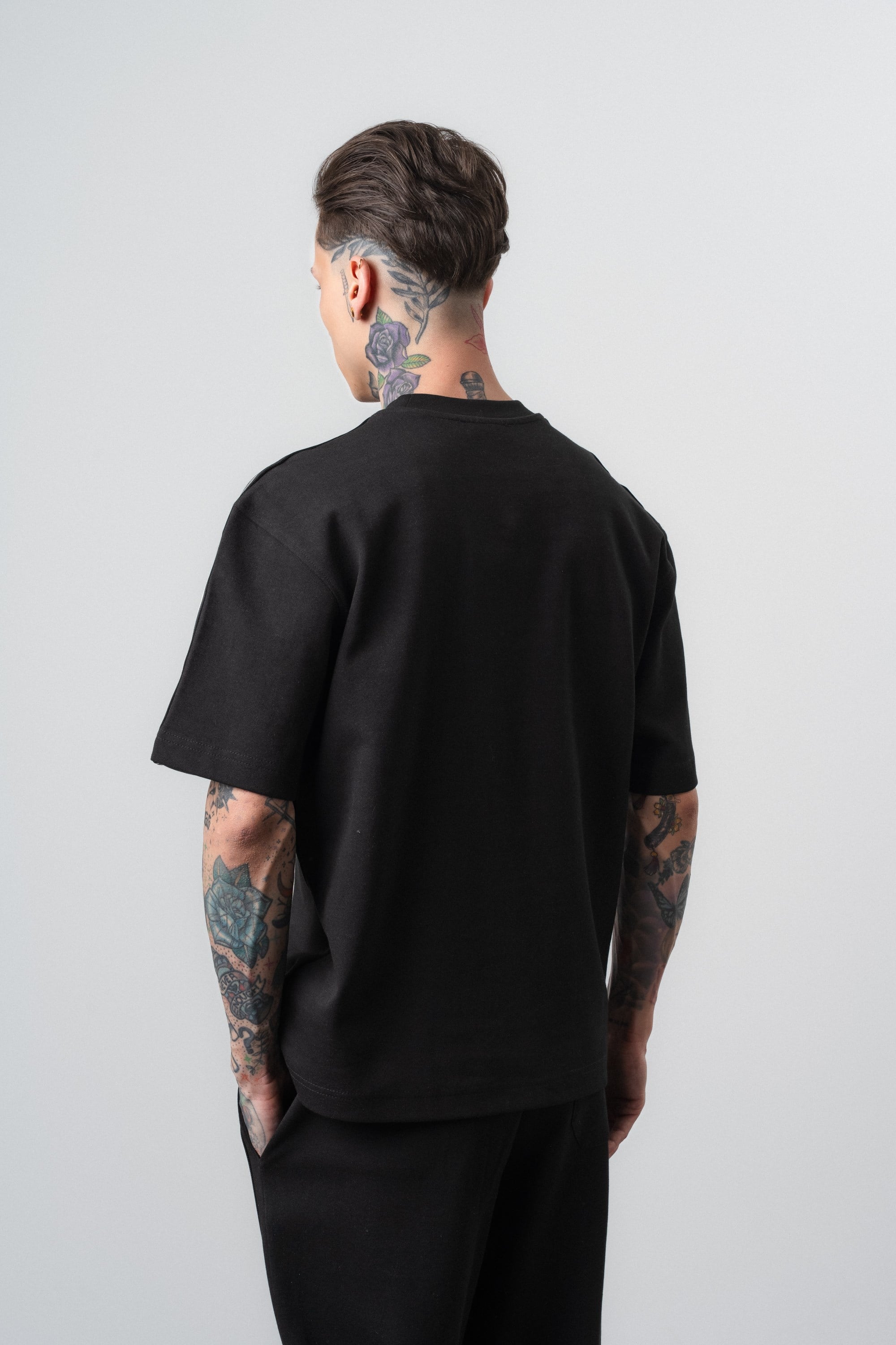 Erkek Şerit Detaylı Regular Fit T-Shirt Siyah