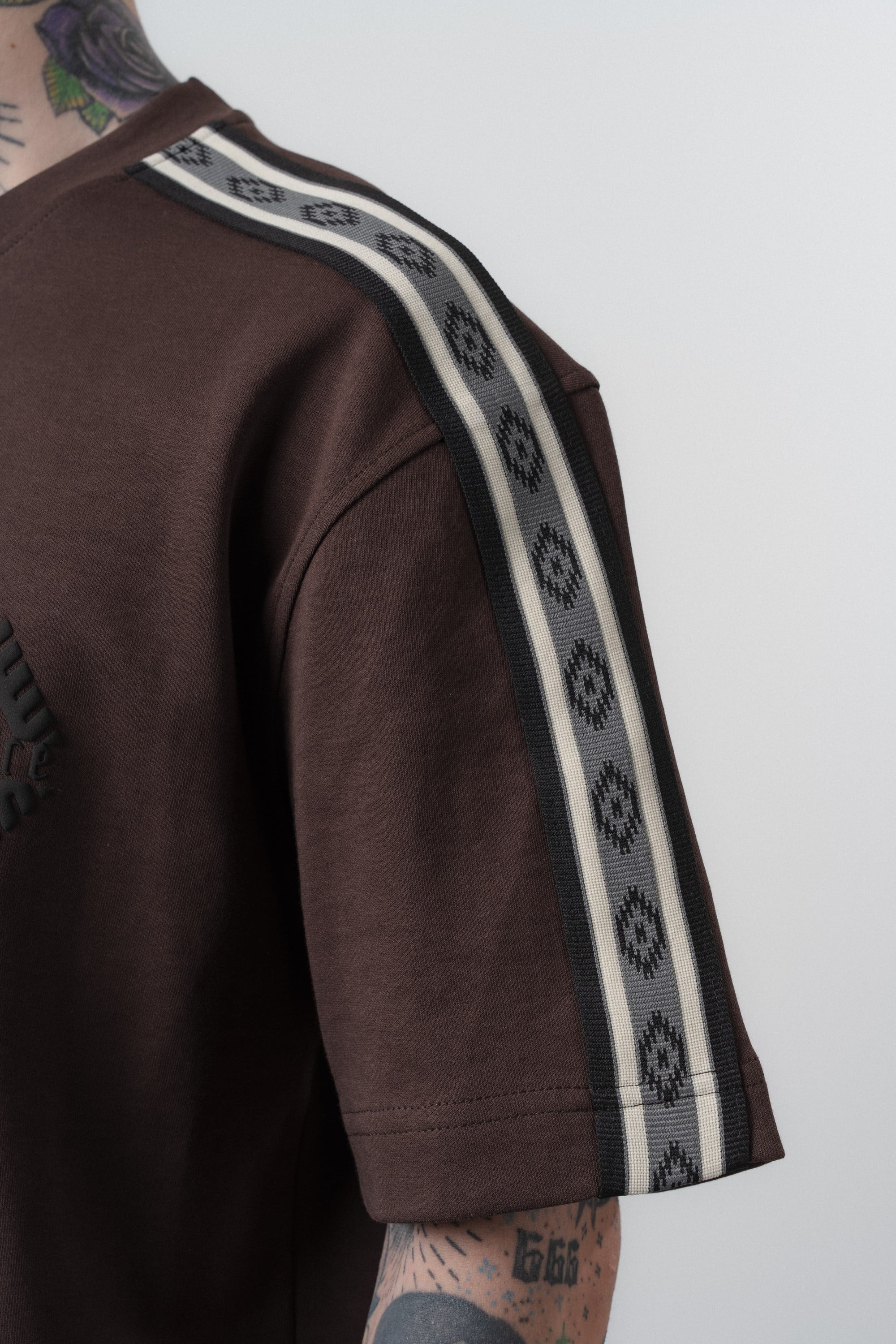 Erkek Şerit Detaylı Regular Fit T-Shirt Kahve