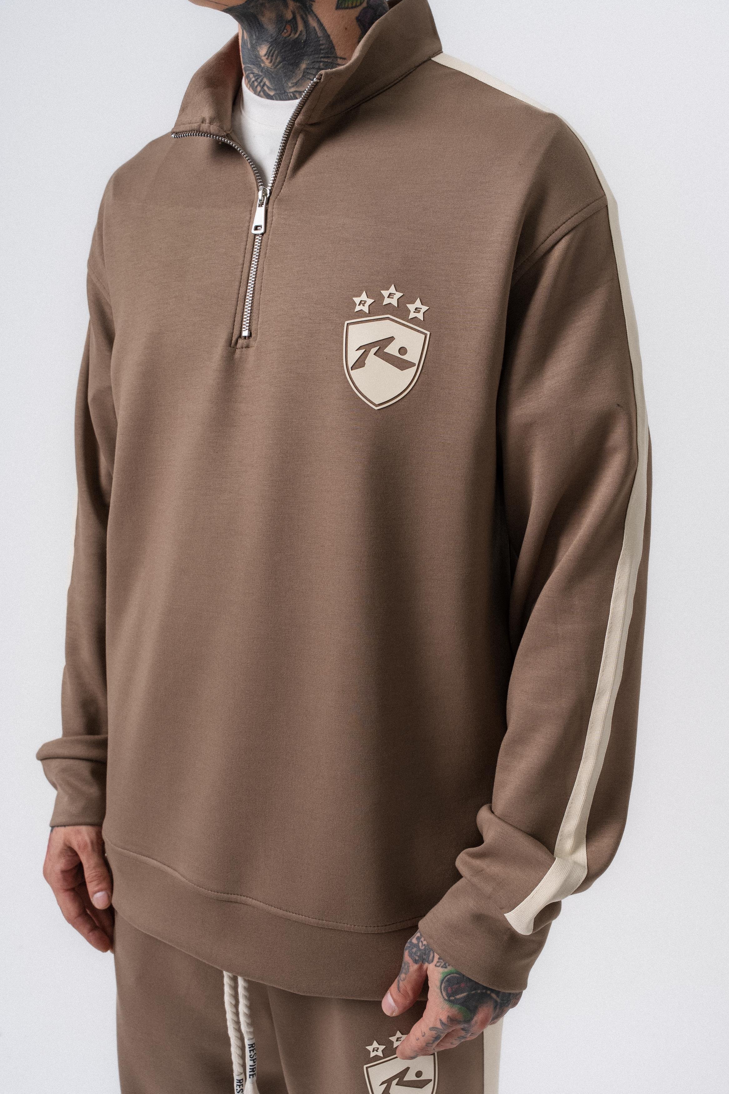 Erkek Şerit Detaylı Yarım Fermuarlı Modal Sweatshirt Vizon