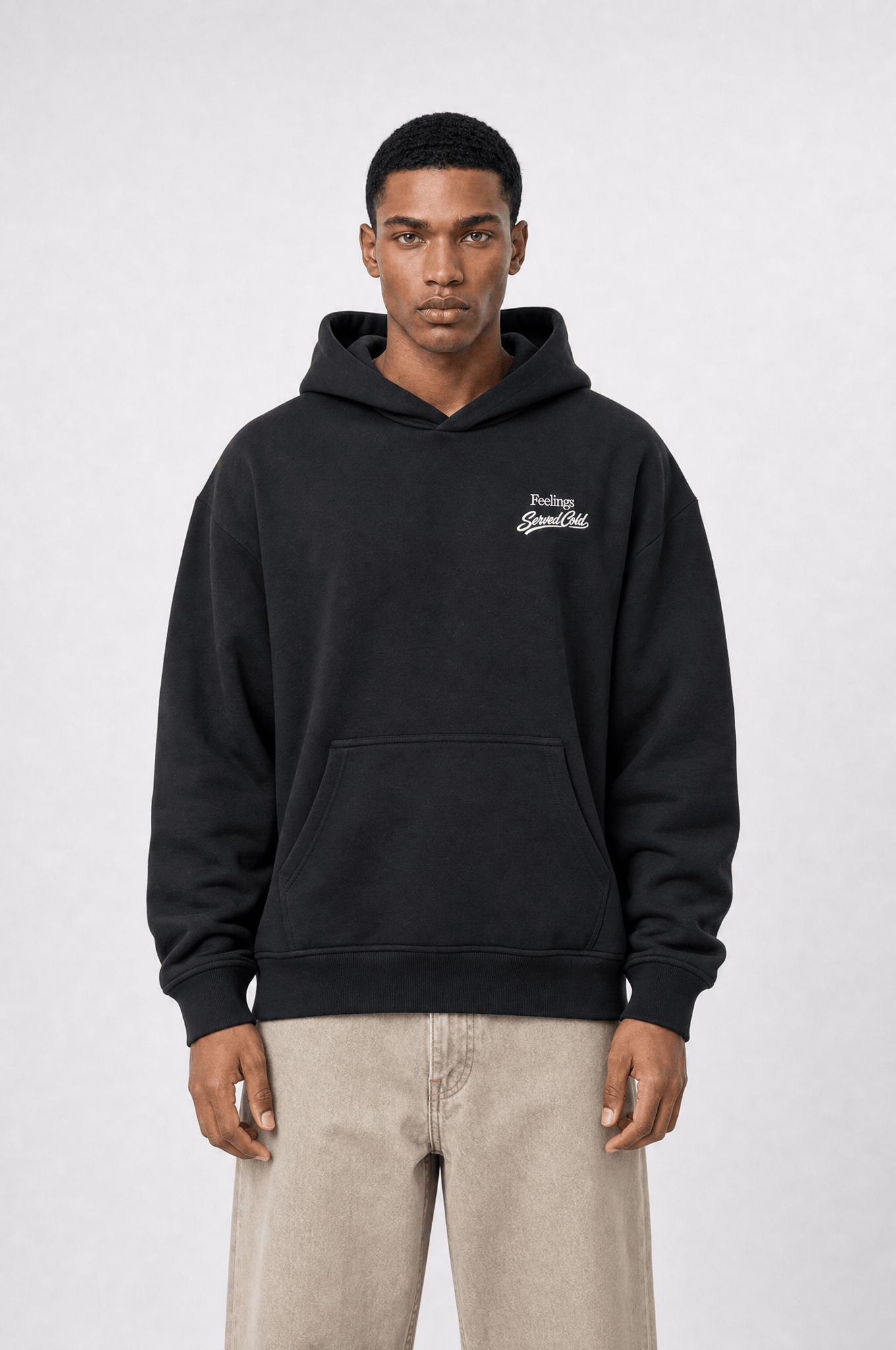 Erkek Served Cold Baskılı Oversize Hoodie Siyah