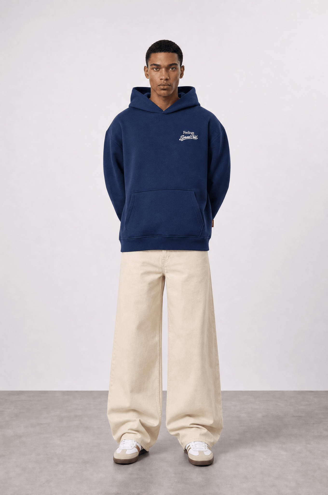 Erkek Served Cold Baskılı Oversize Hoodie Lacivert