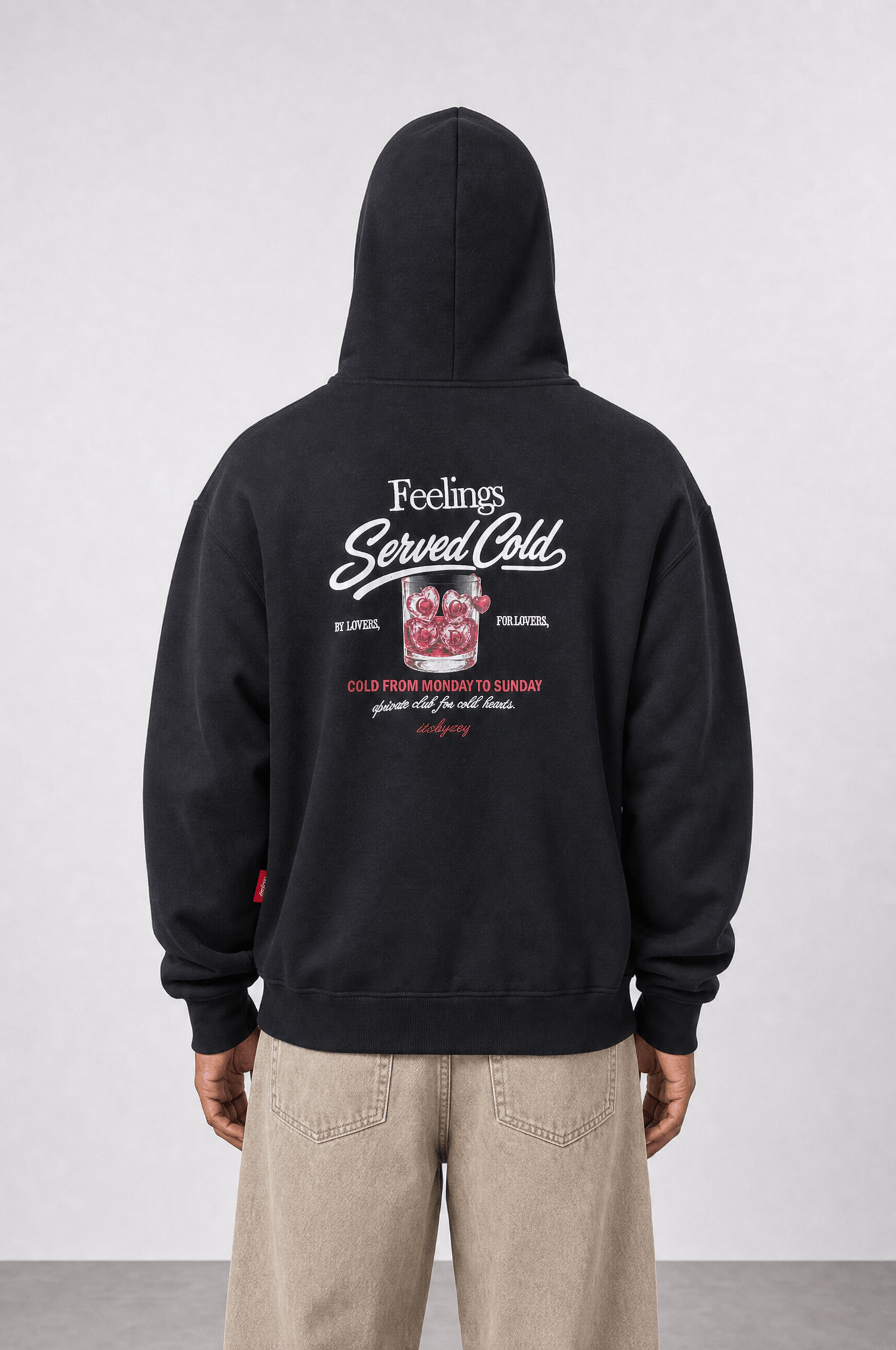 Erkek Served Cold Baskılı Oversize Hoodie Siyah