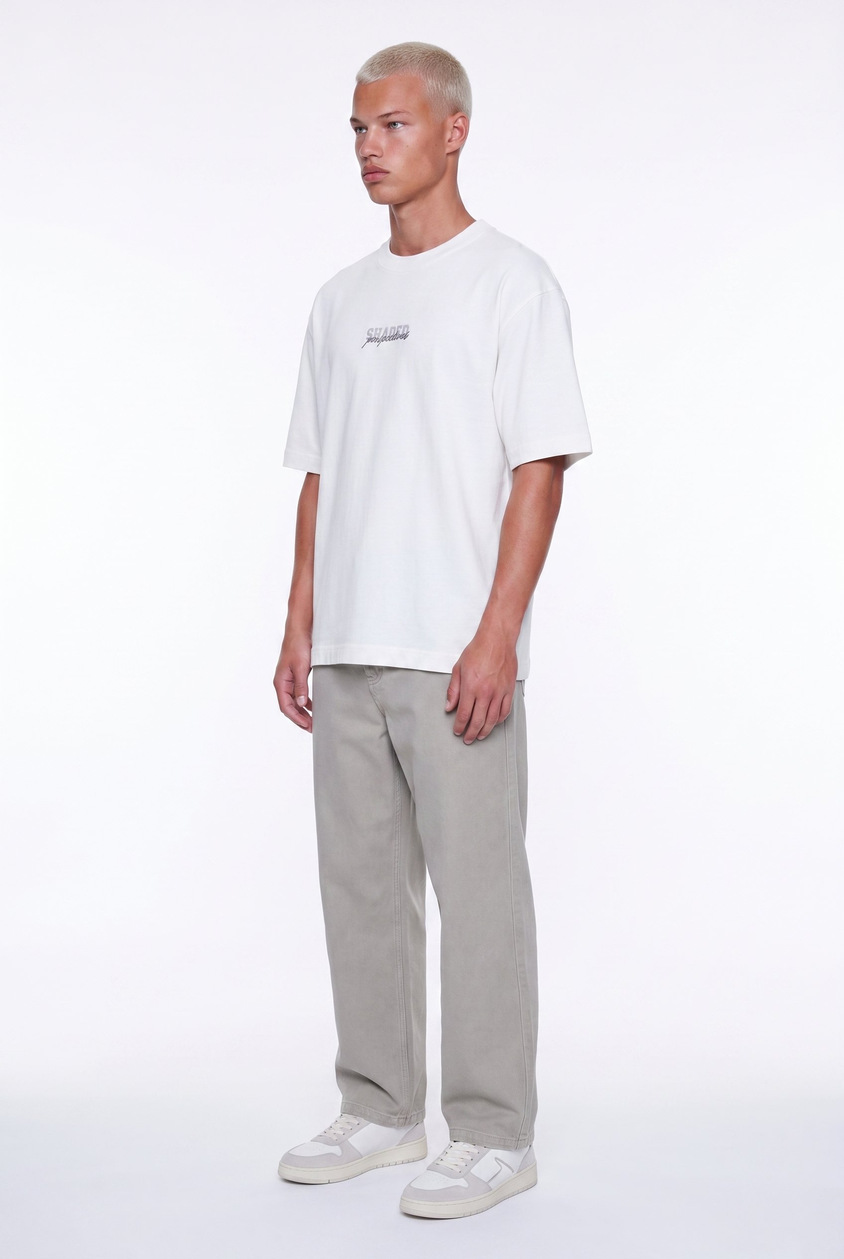 Erkek Shaded Baskılı Oversize T-Shirt Ekru