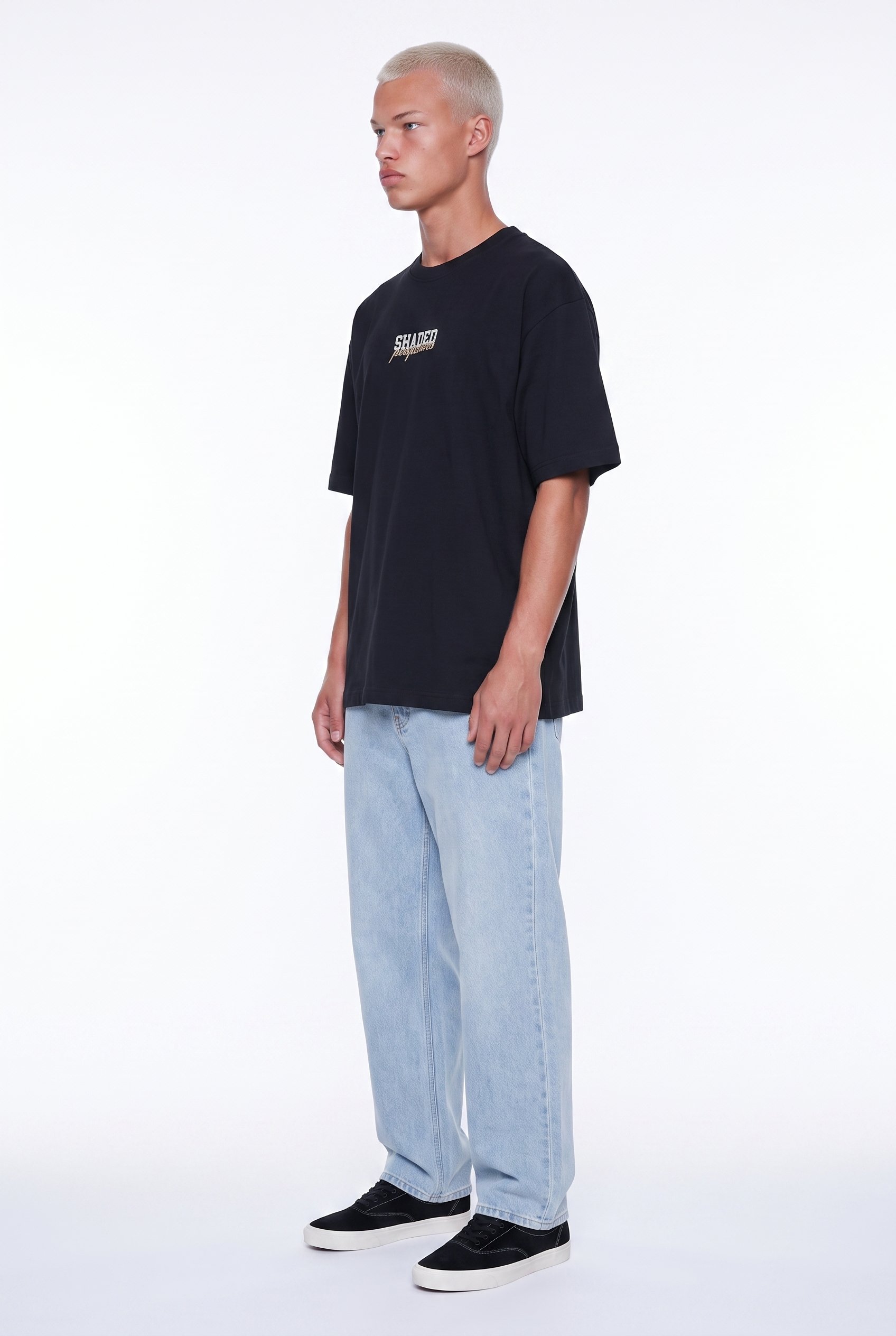 Erkek Shaded Baskılı Oversize T-Shirt Siyah