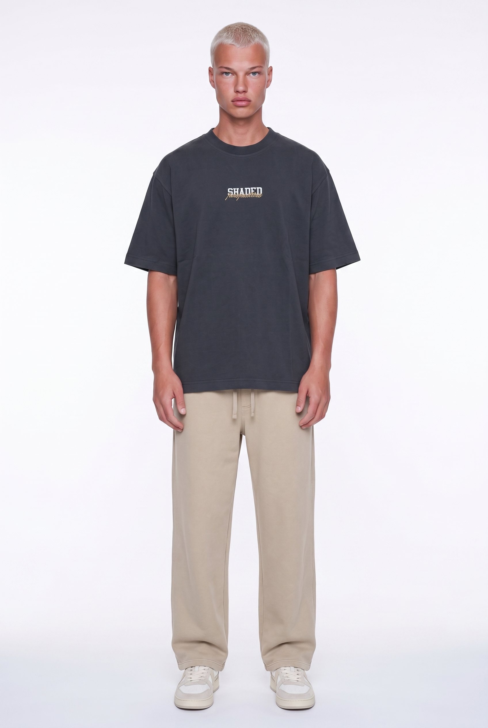 Erkek Shaded Baskılı Oversize T-Shirt Füme