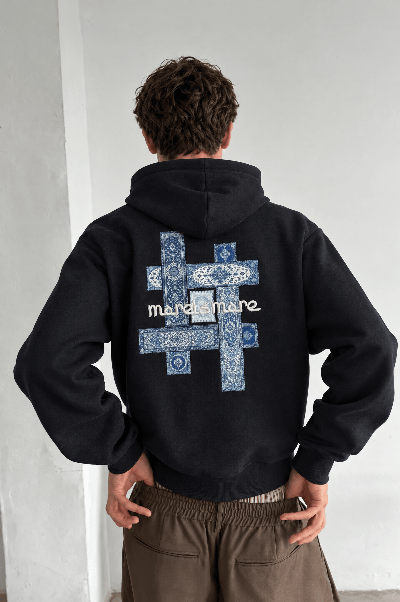 Erkek Sky Patch Detaylı Oversize Hoodie Siyah