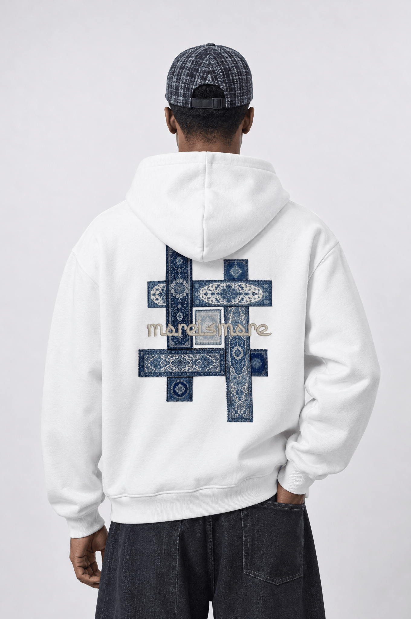 Erkek Sky Patch Detaylı Oversize Hoodie Ekru