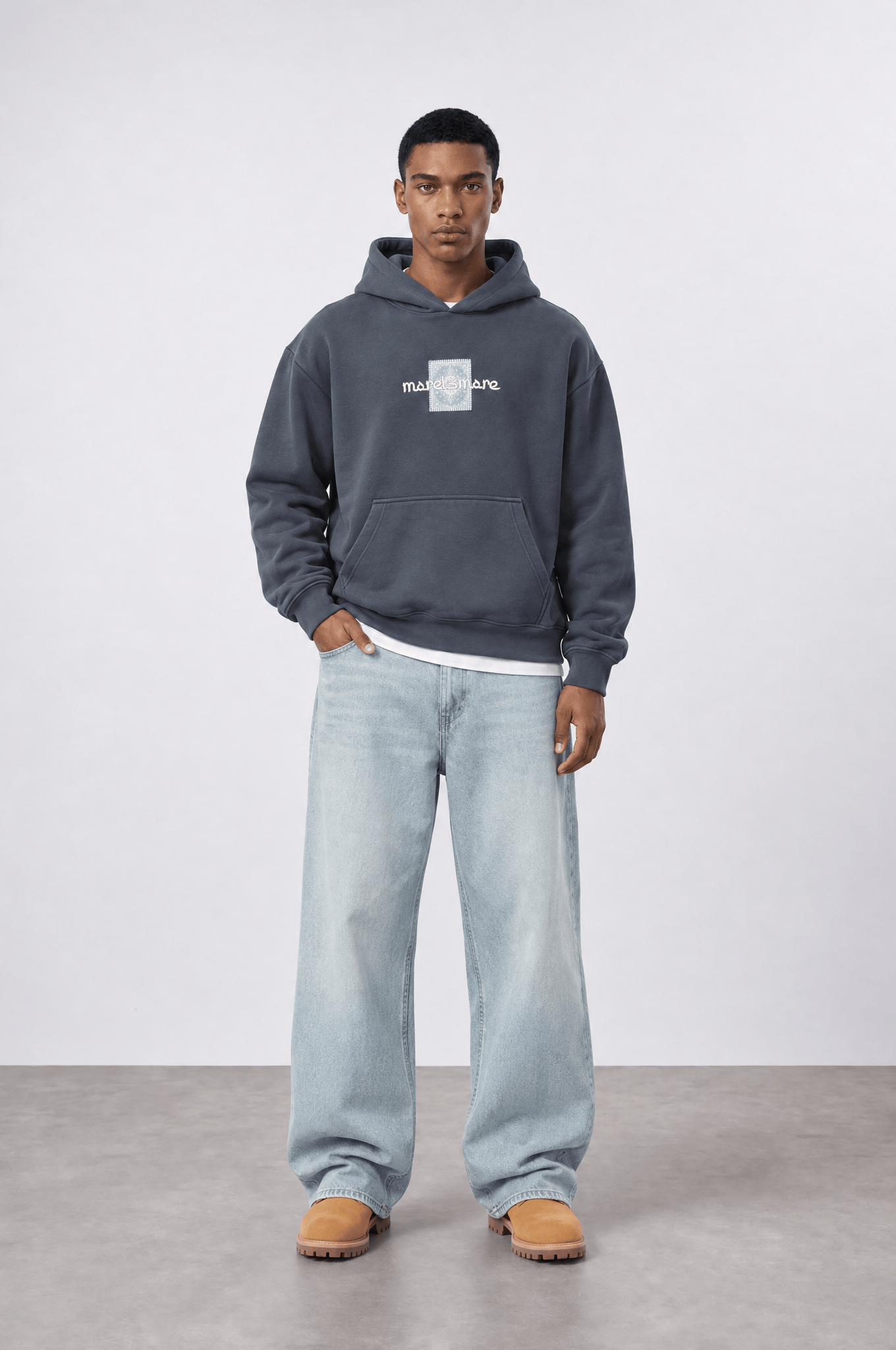 Erkek Sky Patch Detaylı Oversize Hoodie Füme