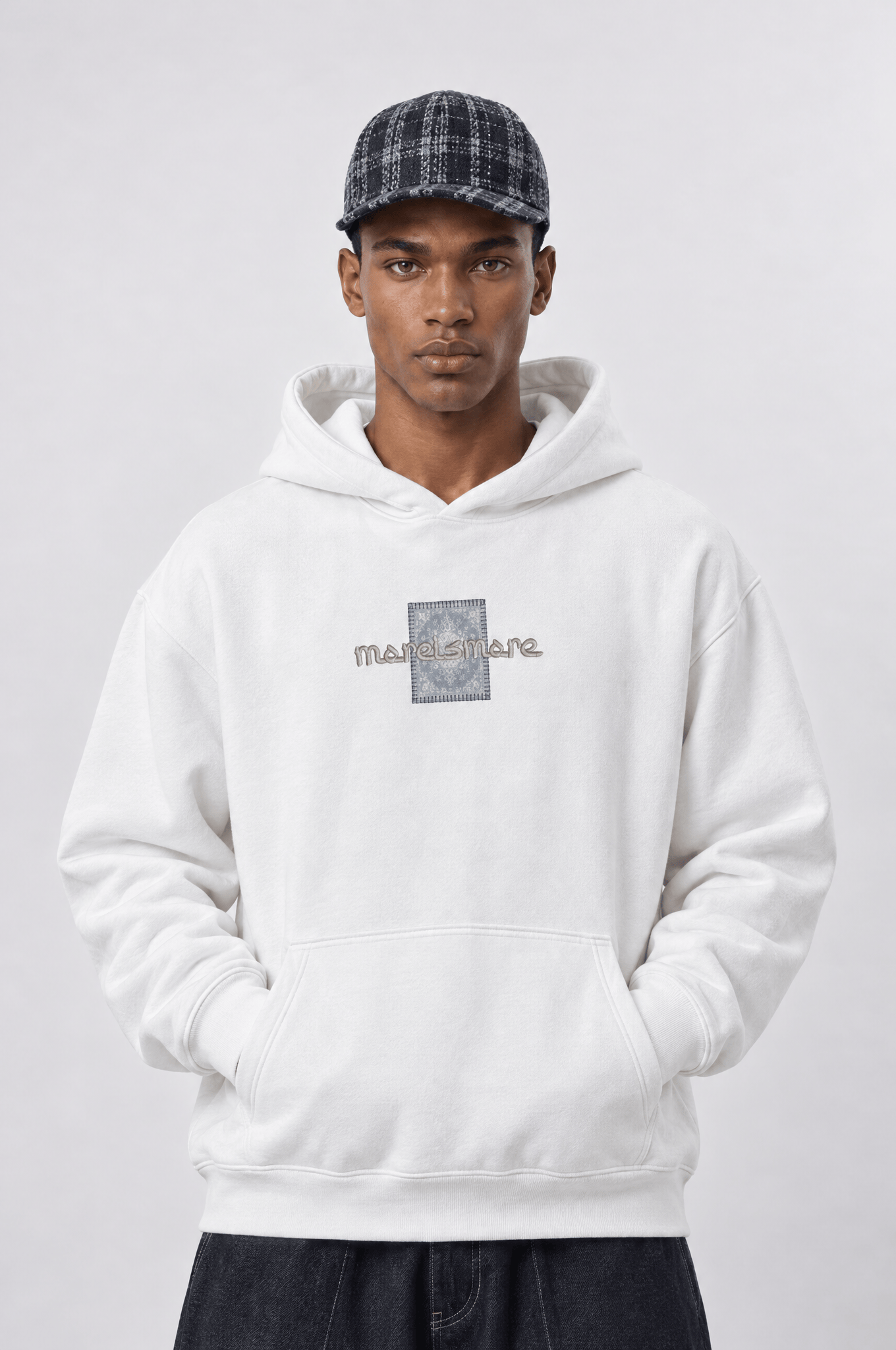 Erkek Sky Patch Detaylı Oversize Hoodie Ekru