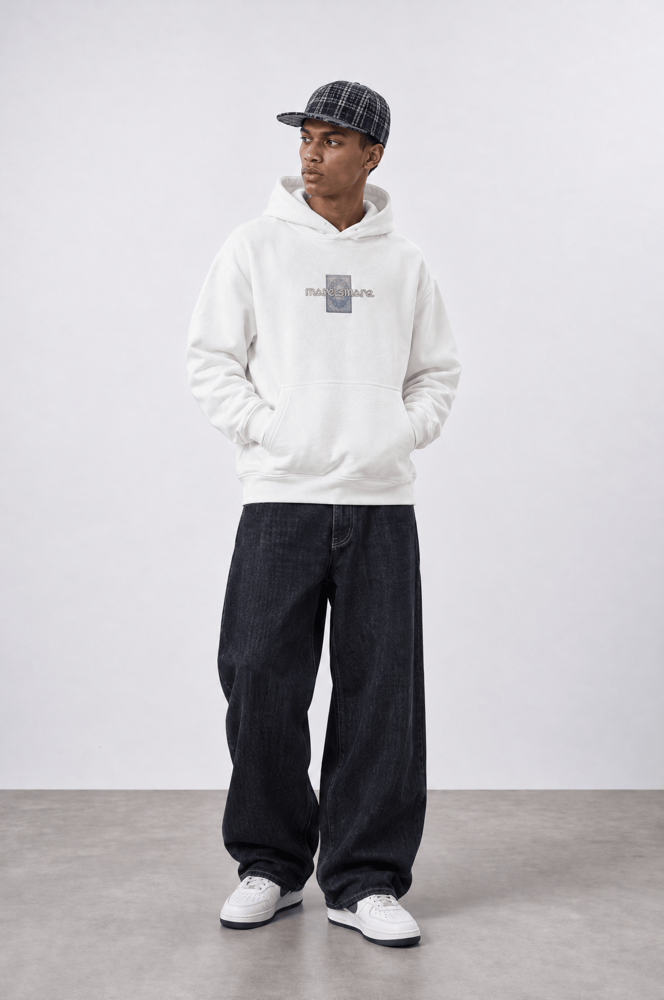Erkek Sky Patch Detaylı Oversize Hoodie Ekru