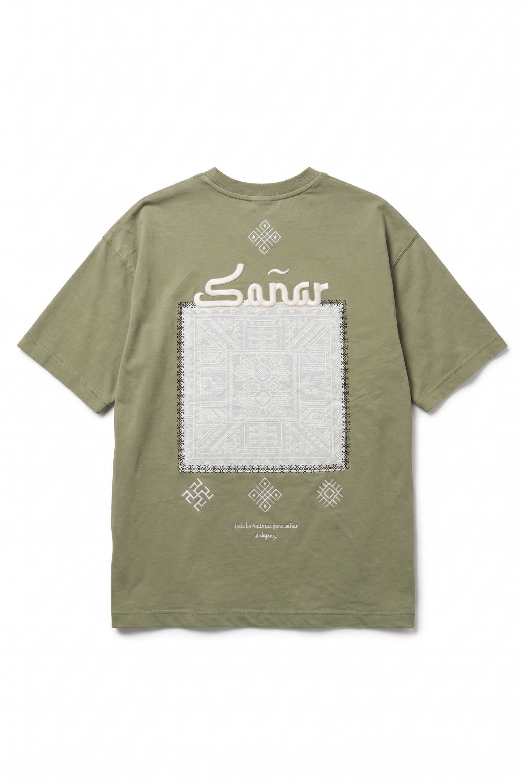 Erkek Sonar Nakış Detaylı Oversize T-Shirt Haki
