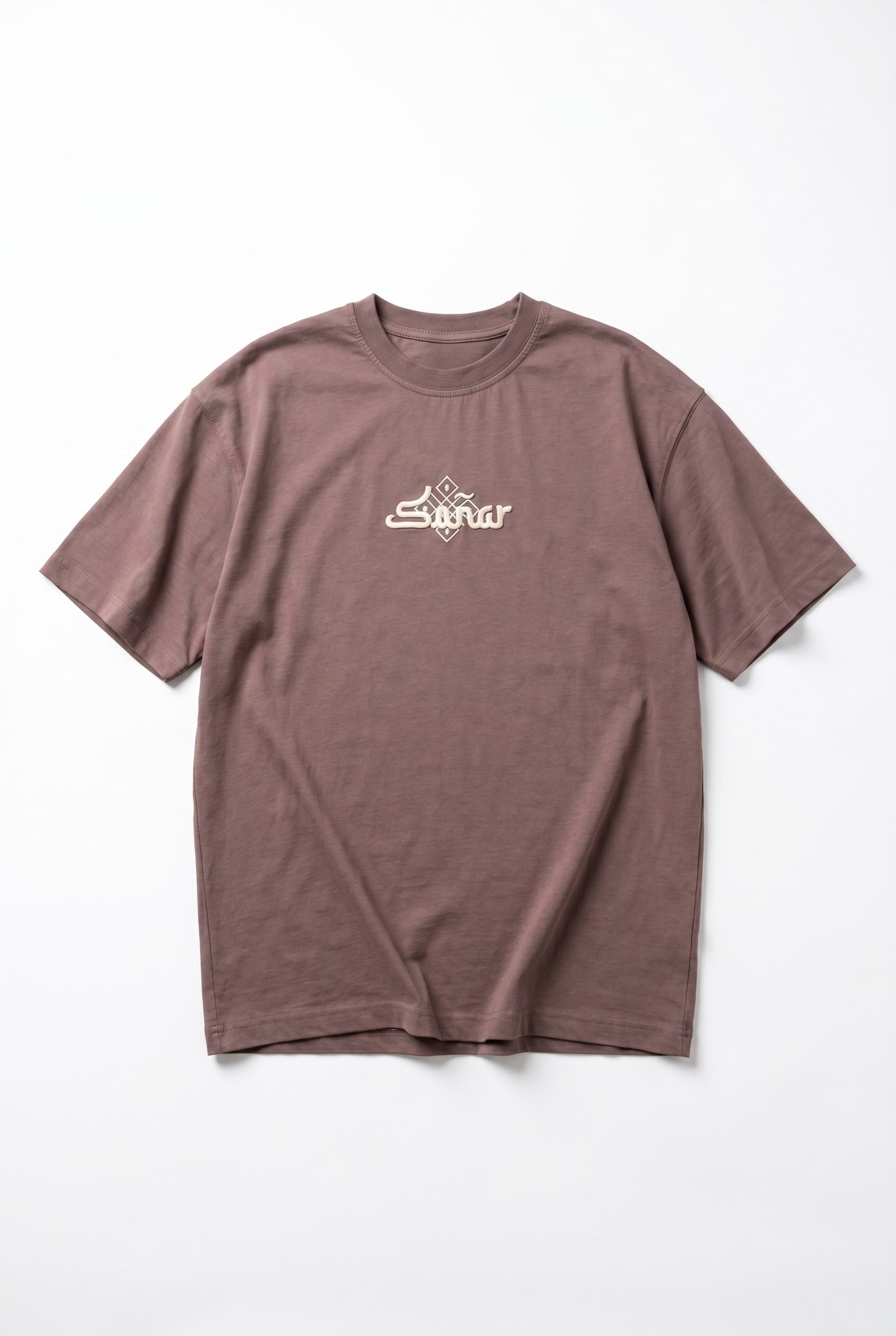 Erkek Sonar Nakış Detaylı Oversize T-Shirt Kahve