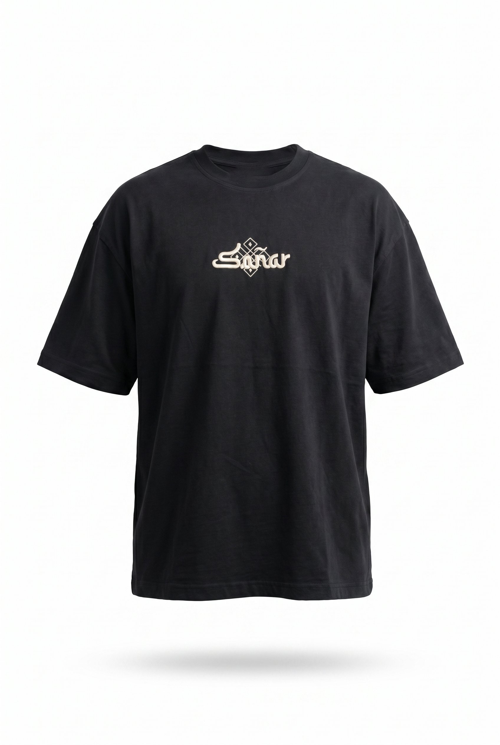 Erkek Sonar Nakış Detaylı Oversize T-Shirt Siyah