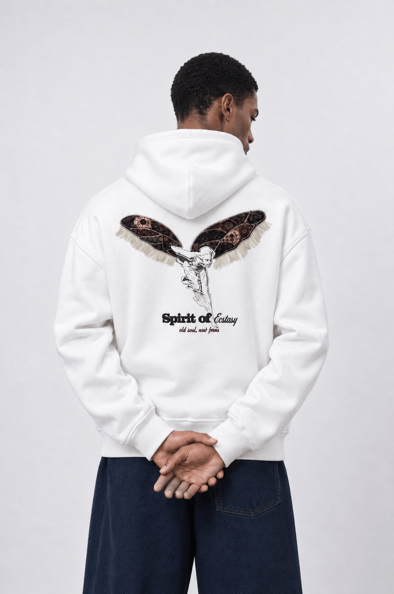 Erkek Spirit Patch Detaylı Oversize Hoodie Ekru