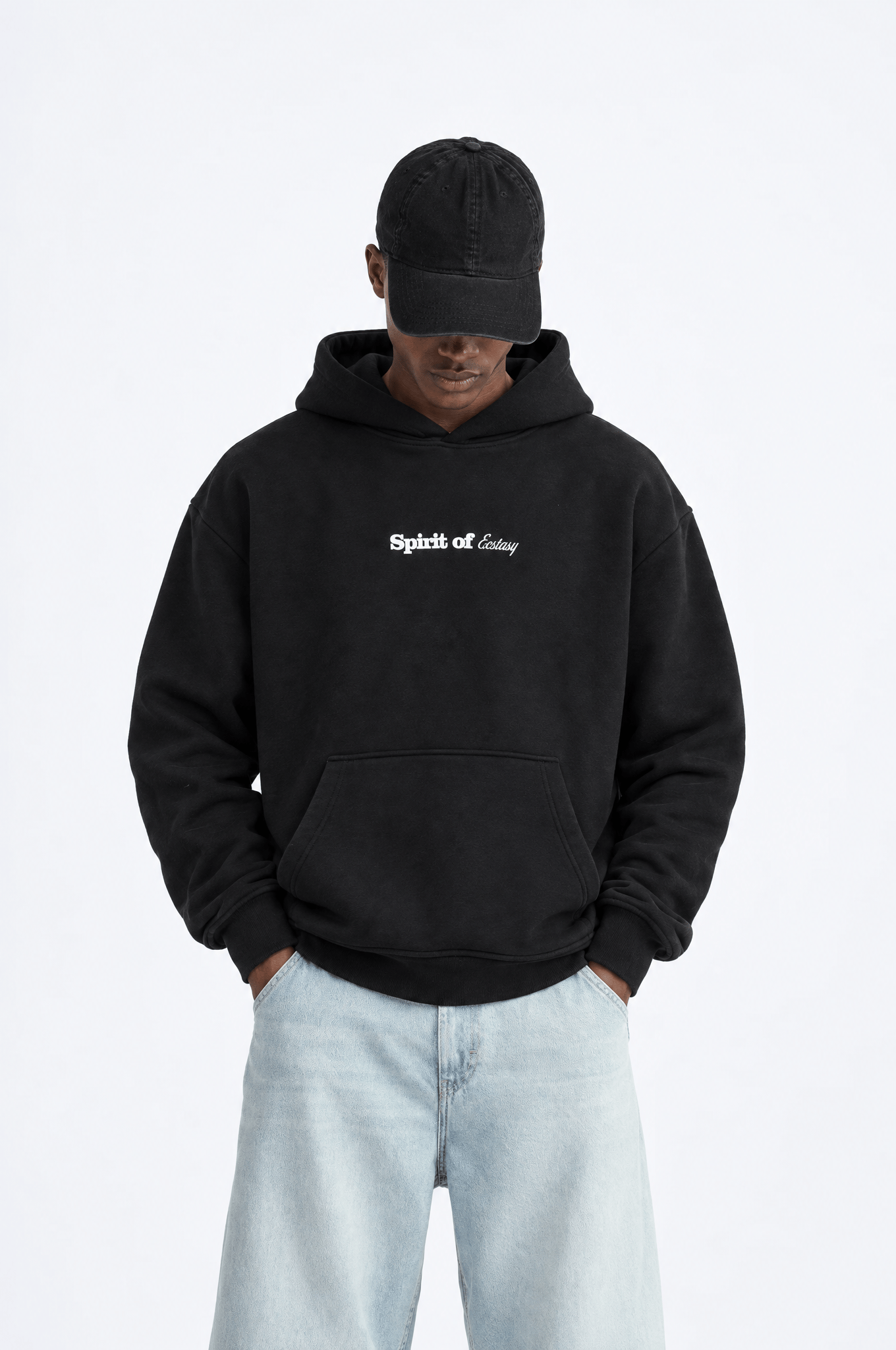 Erkek Spirit Patch Detaylı Oversize Hoodie Siyah
