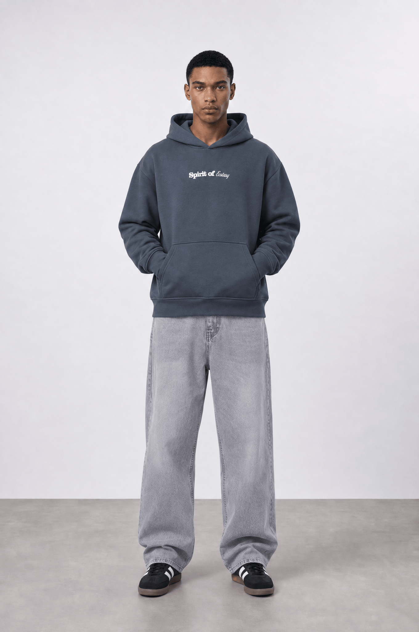Erkek Spirit Patch Detaylı Oversize Hoodie Füme