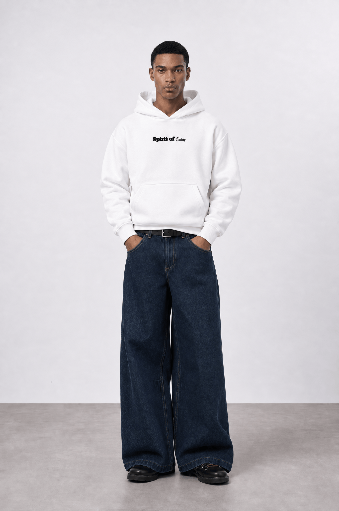 Erkek Spirit Patch Detaylı Oversize Hoodie Ekru