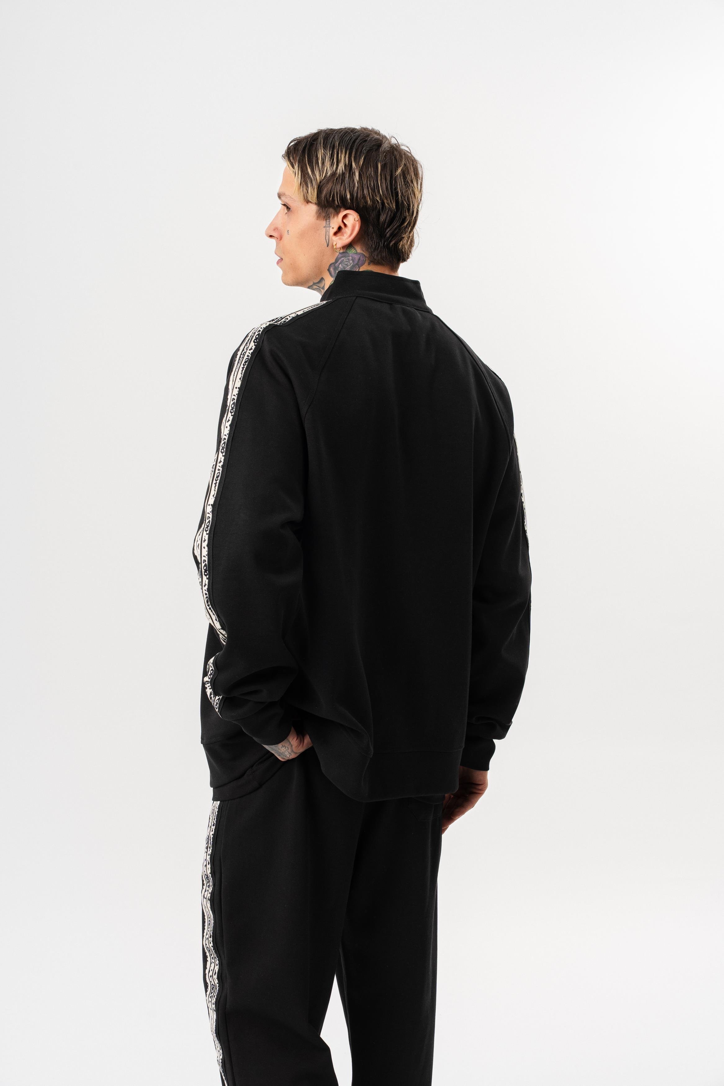 Erkek Splash Şerit Detaylı Dik Yaka Doubleface Zip Oversize Sweatshirt Siyah