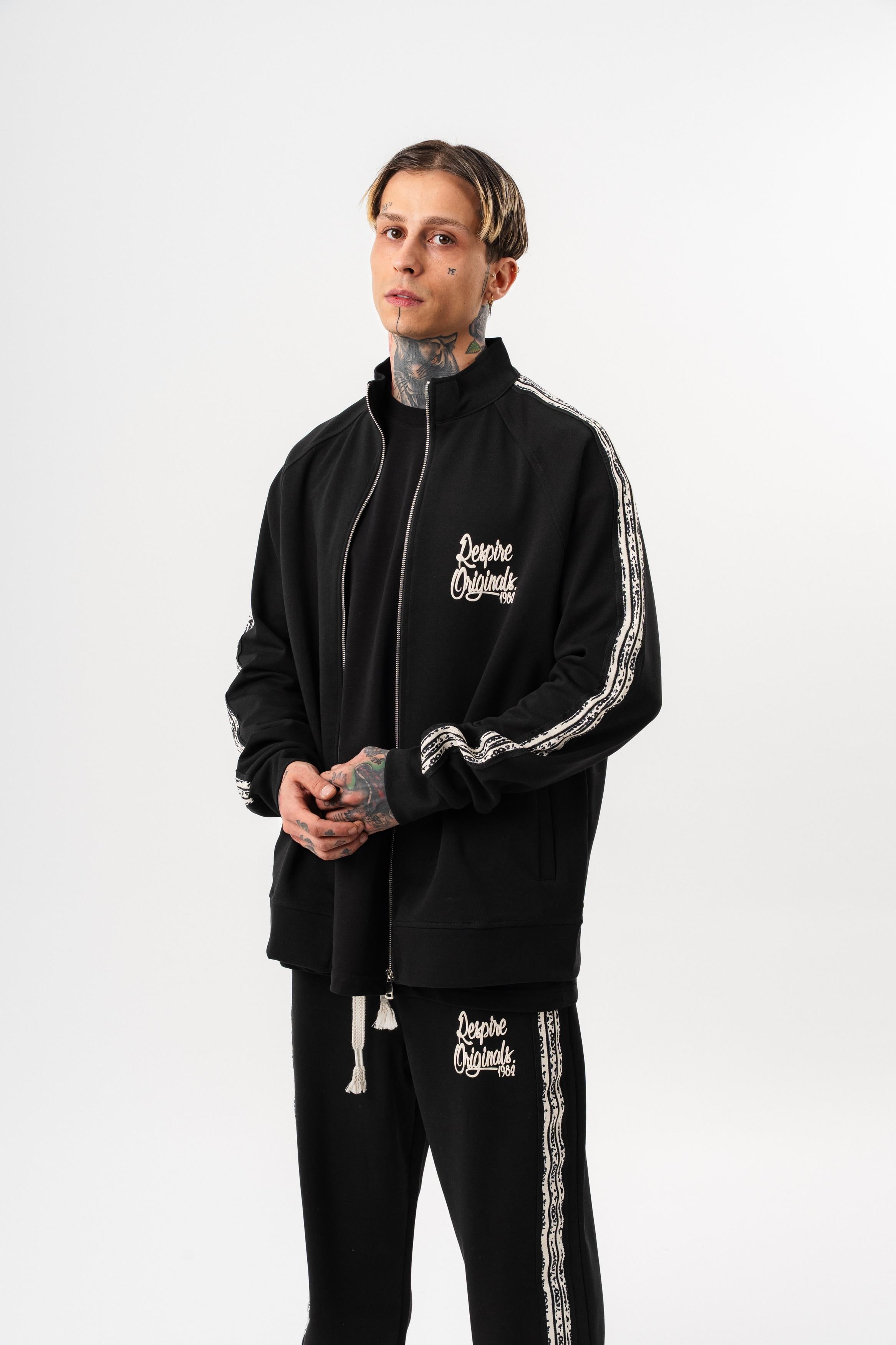 Erkek Splash Şerit Detaylı Dik Yaka Doubleface Zip Oversize Sweatshirt Siyah