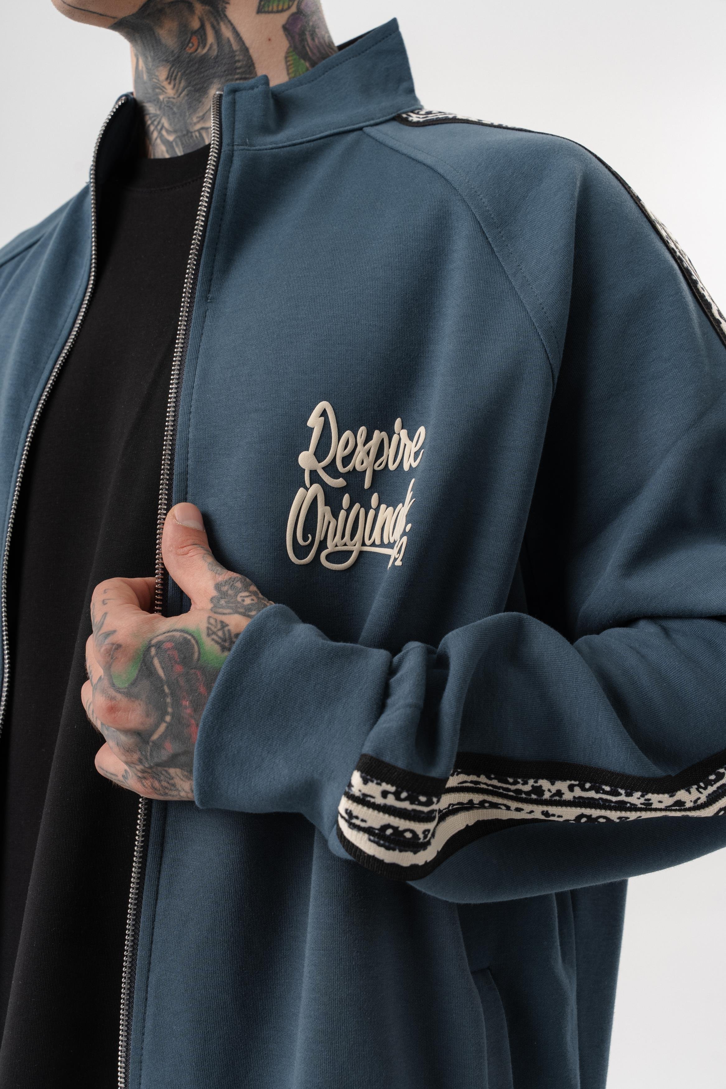 Erkek Splash Şerit Detaylı Dik Yaka Doubleface Zip Oversize Sweatshirt Petrol