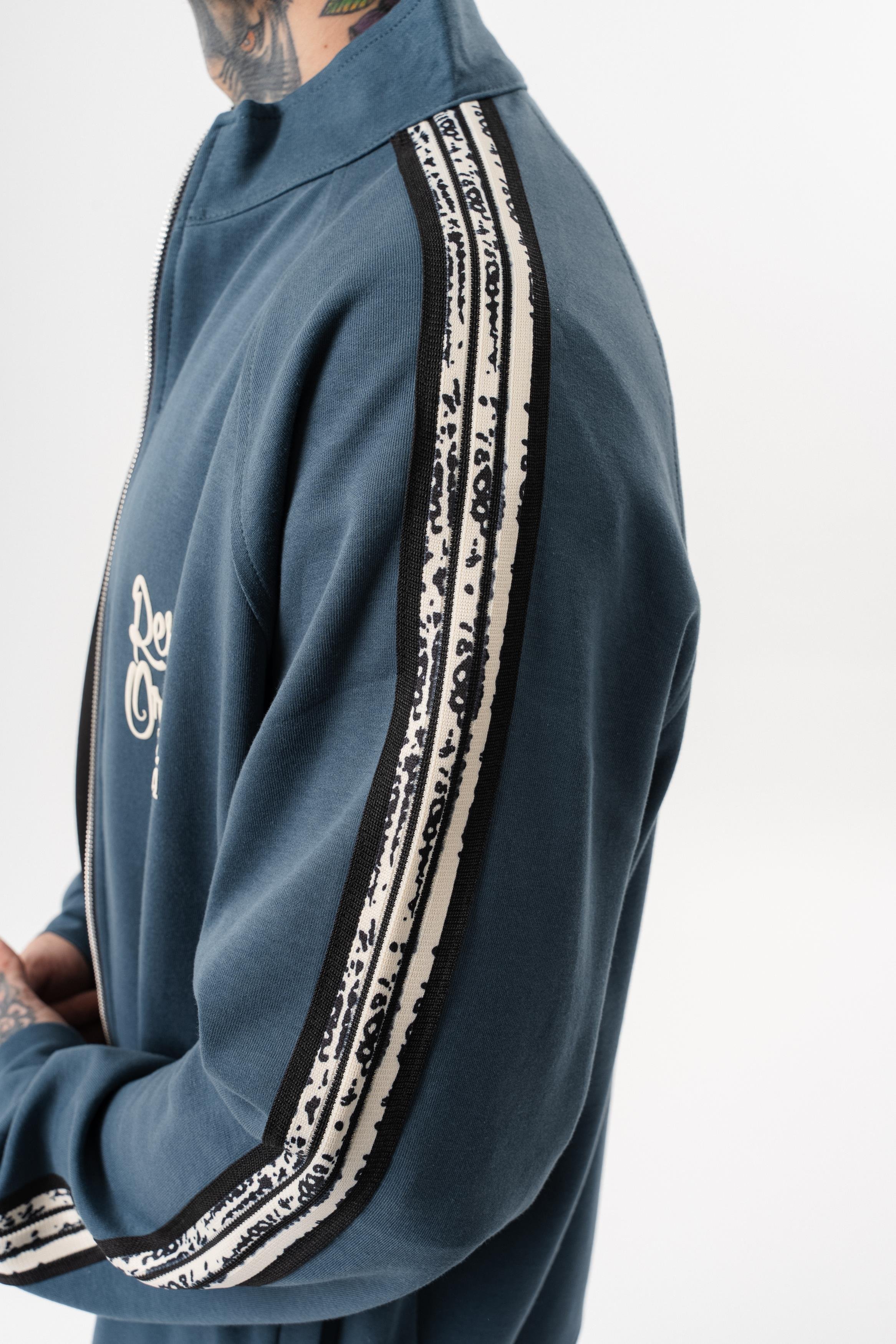 Erkek Splash Şerit Detaylı Dik Yaka Doubleface Zip Oversize Sweatshirt Petrol